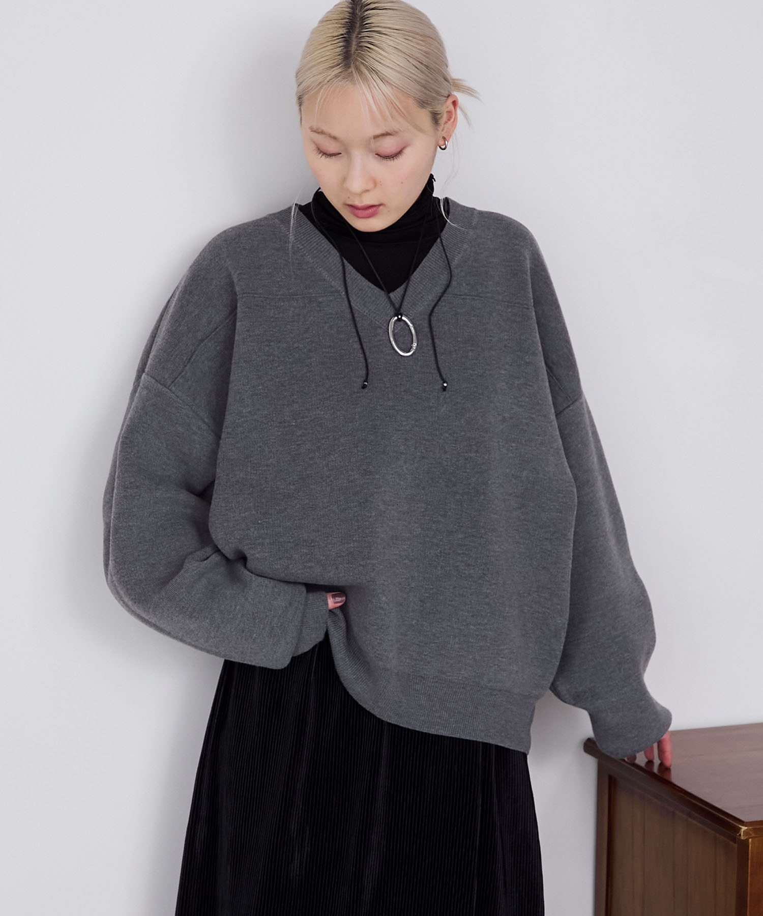 FR2 GOLF 黒 スウェットニット　Mサイズ forksy.】スウェットライクVネックニットプルオーバー forksy.│MONO