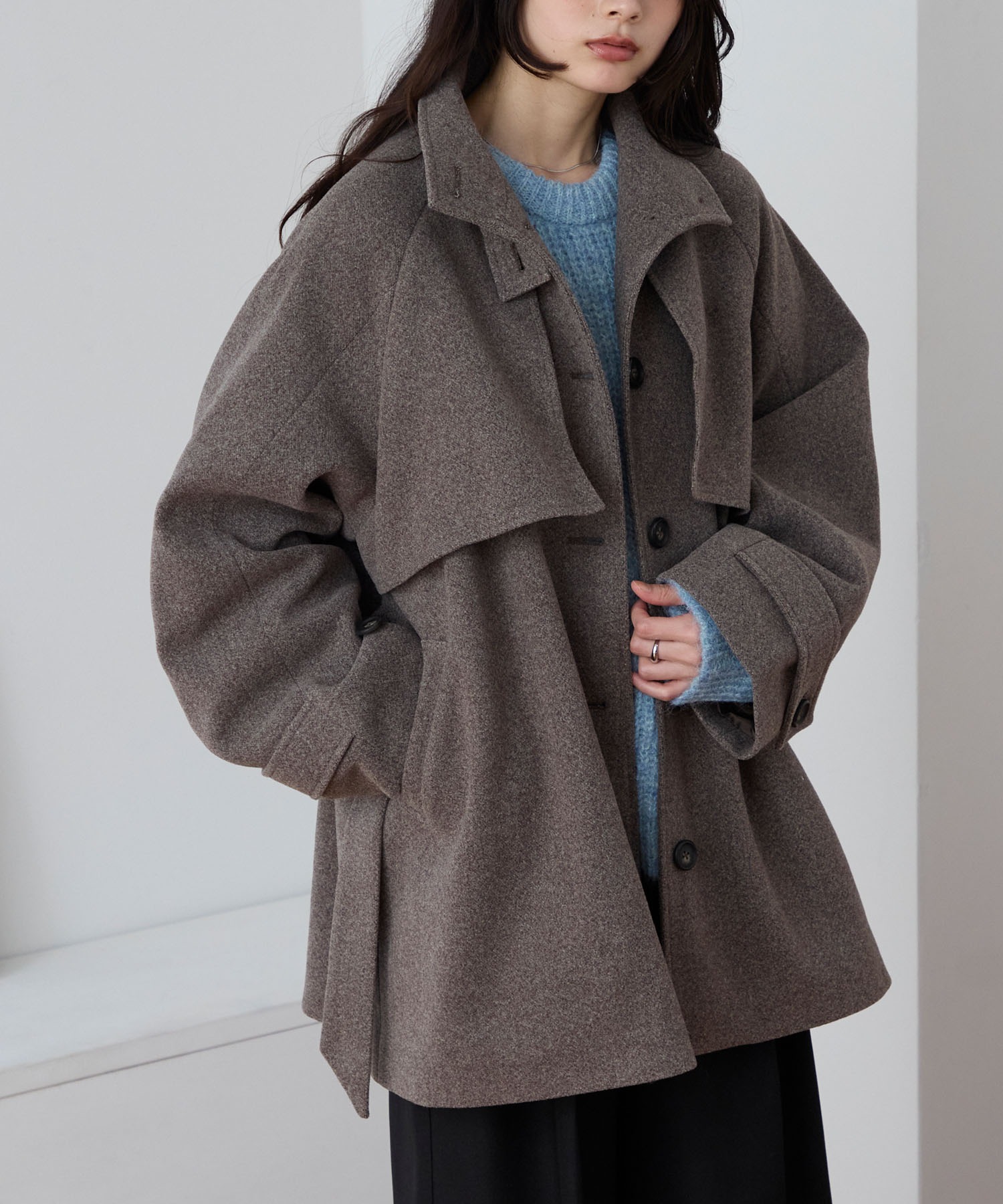 2WAY シャギーメルトン ミドル丈トレンチコート MONO-MART│MONO-MART