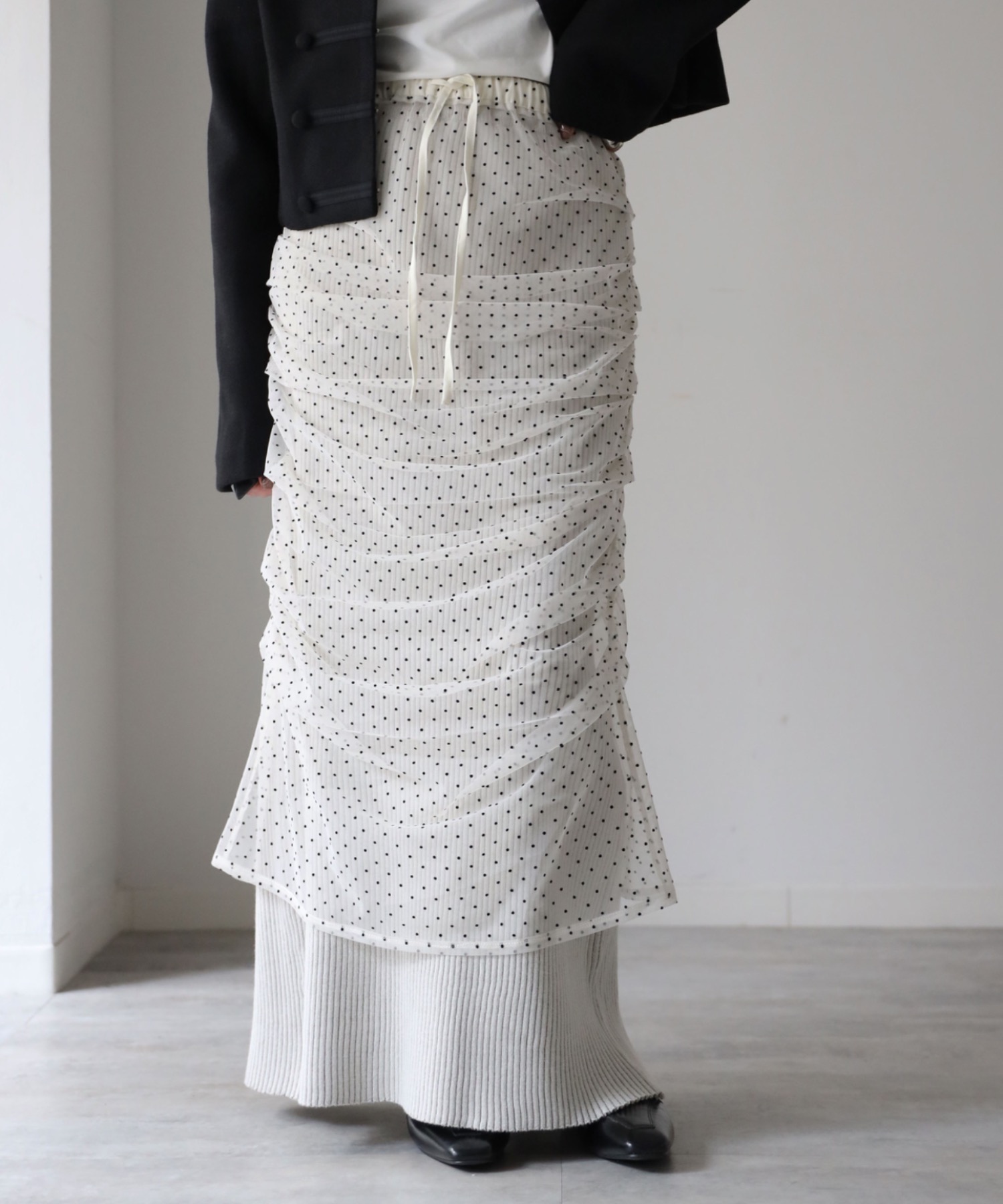 model：164cm. 着用サイズ：FREE,  チュールドット