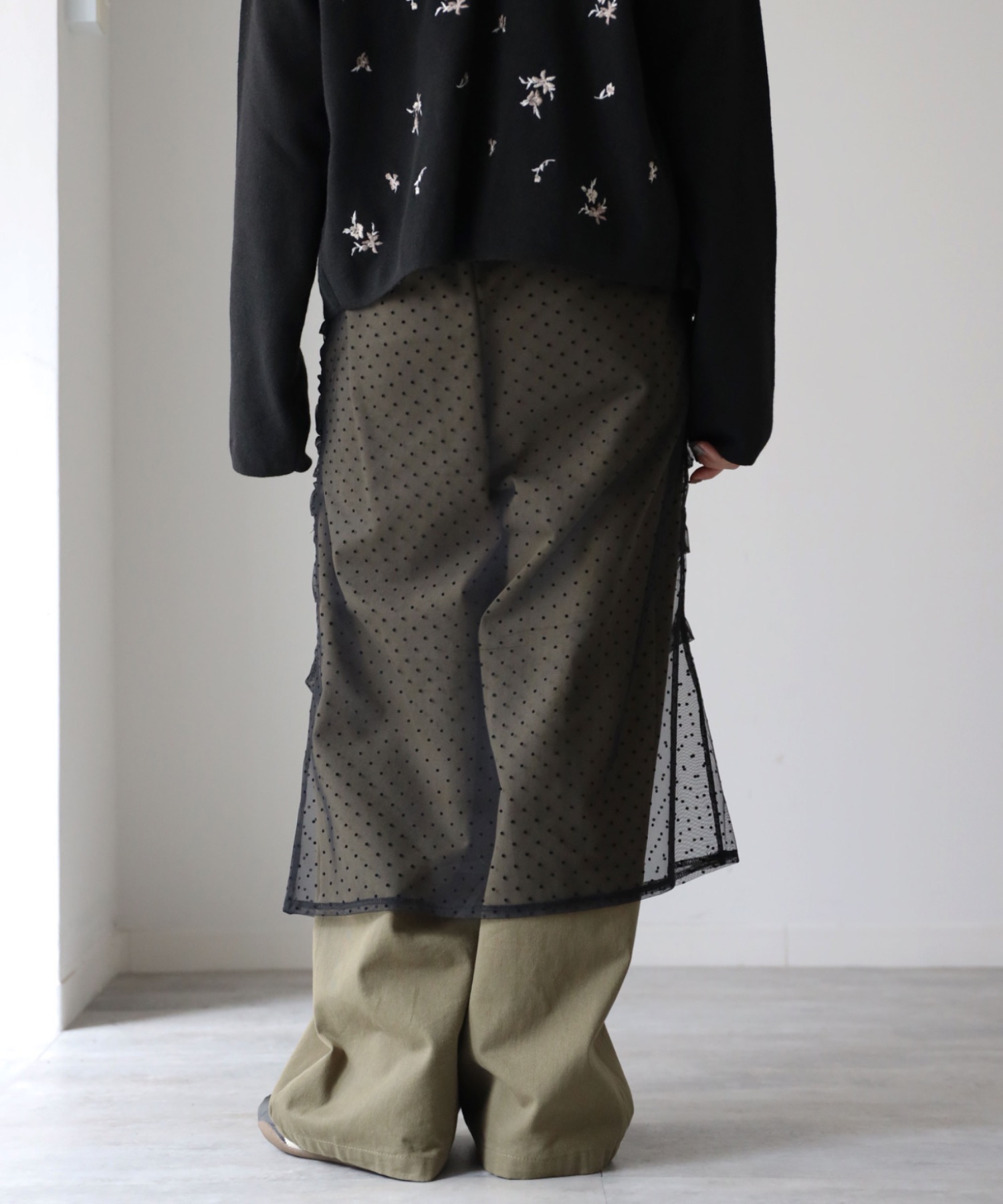 model：164cm. 着用サイズ：FREE,  チュールドット