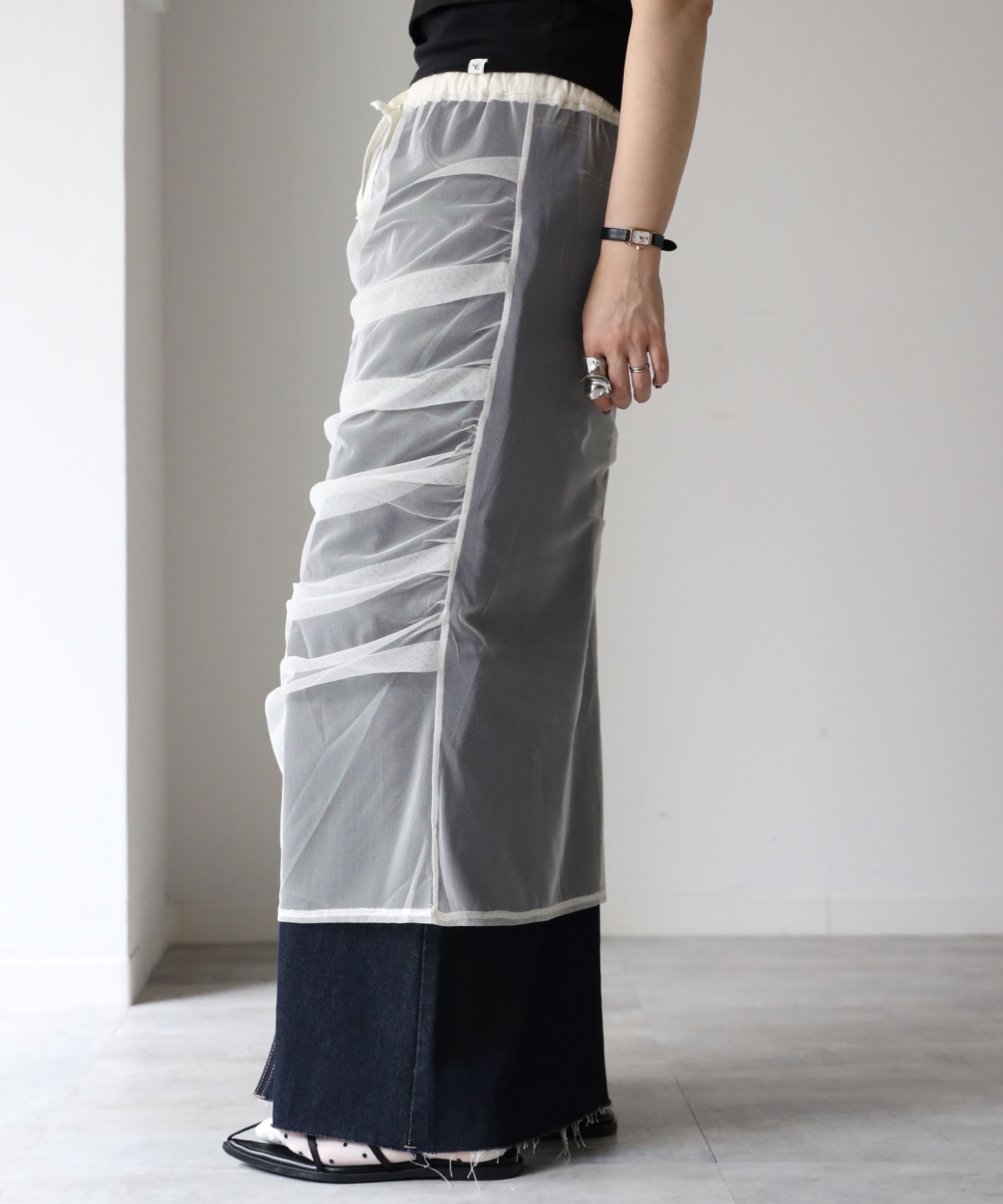 model：164cm. 着用サイズ：FREE, チュール無地