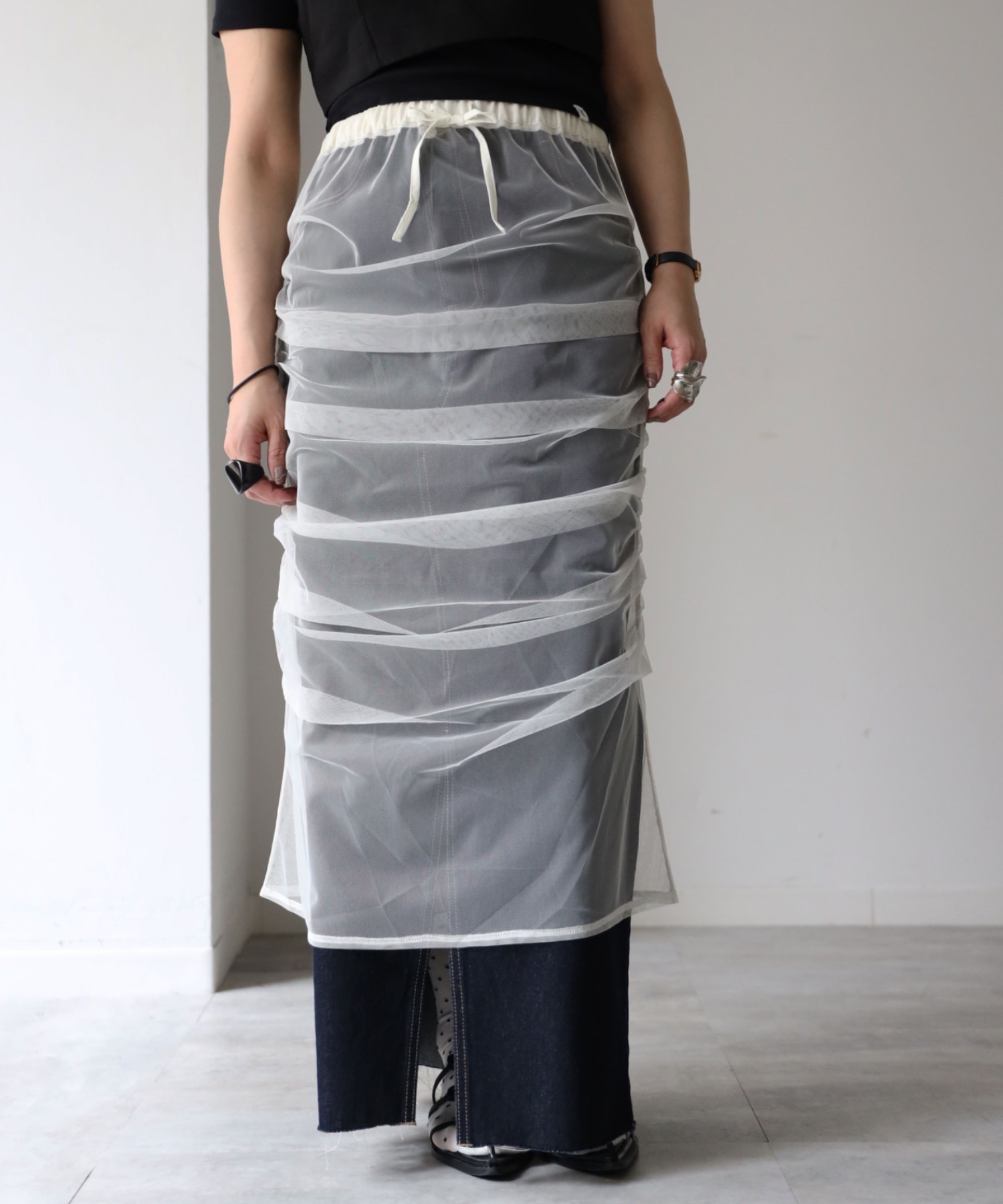 model：164cm. 着用サイズ：FREE, チュール無地