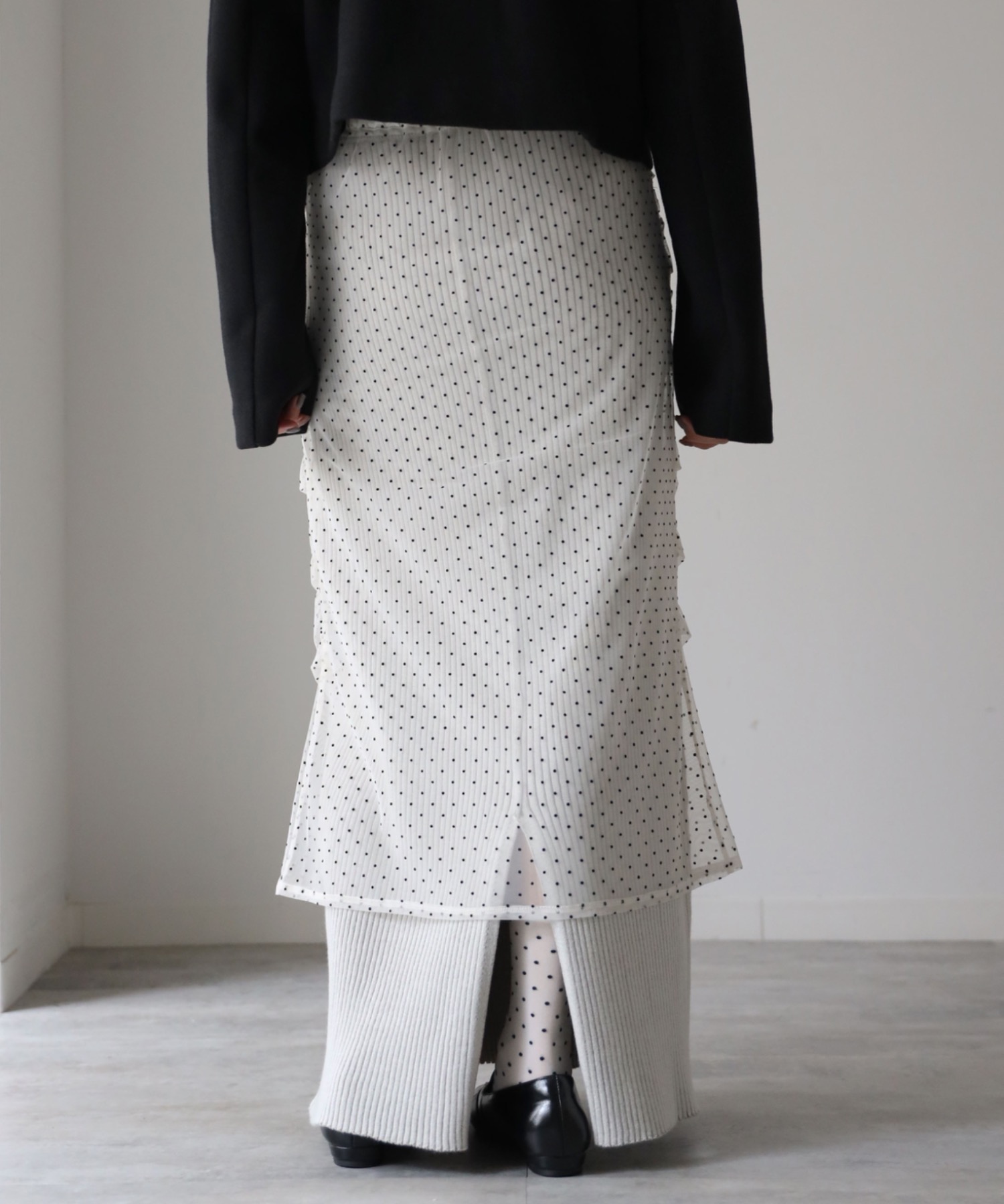 model：164cm. 着用サイズ：FREE,  チュールドット