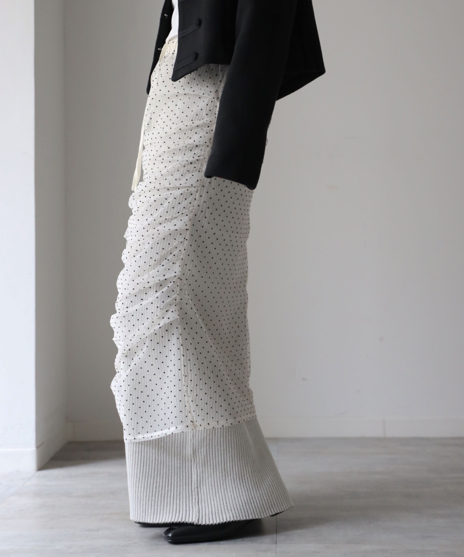 model：164cm. 着用サイズ：FREE,  チュールドット