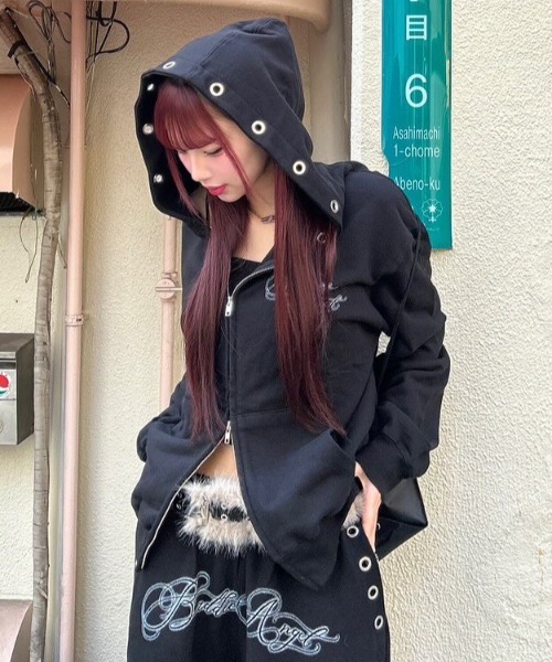 パーカー♡ A'GEM/9 × .kom 『NIIER NOR/ニアノア』 BA-CROSS EYELET HOOD ZIP-UP