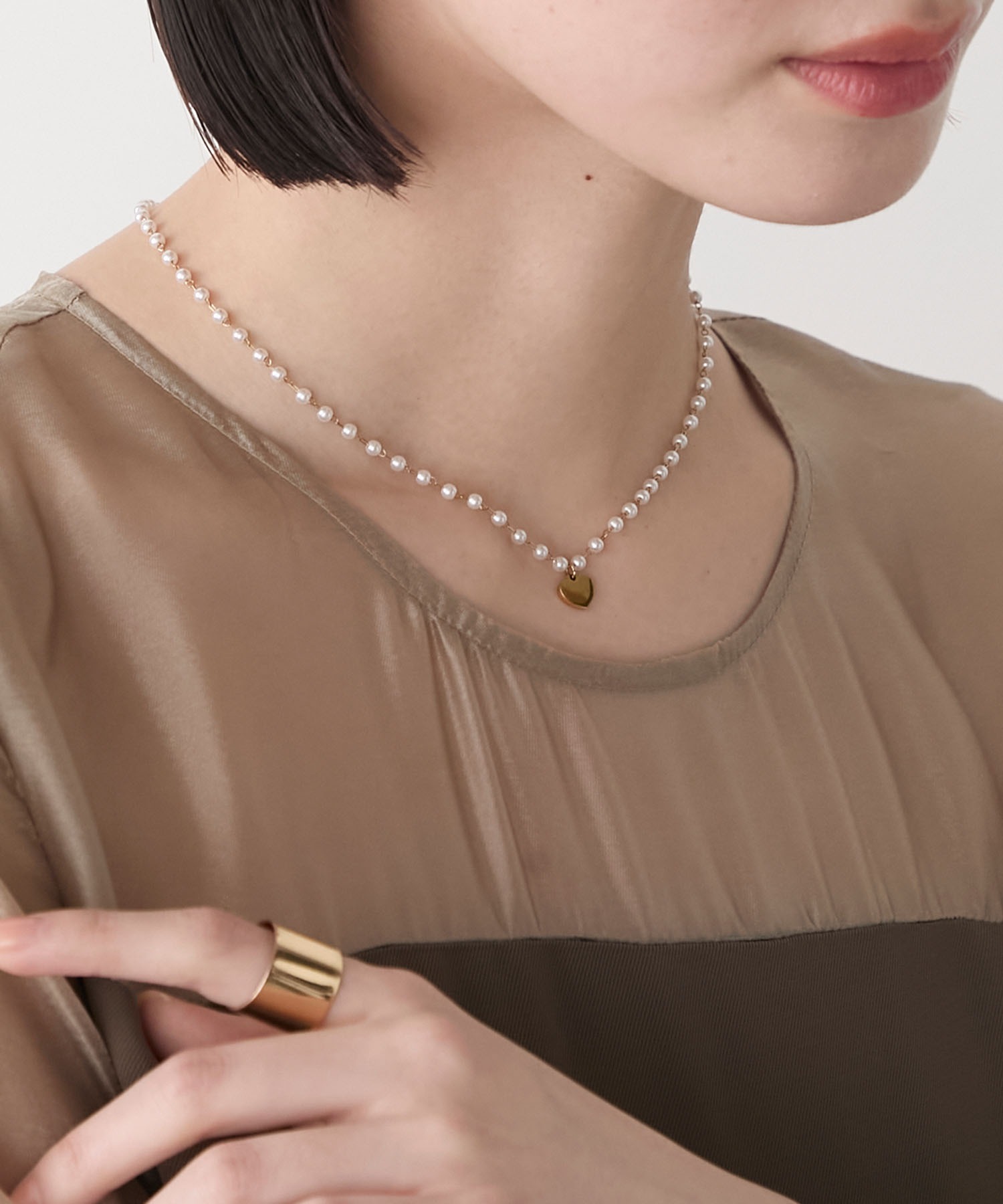 【forksy.】【オケージョン対応】ハートモチーフパールネックレス