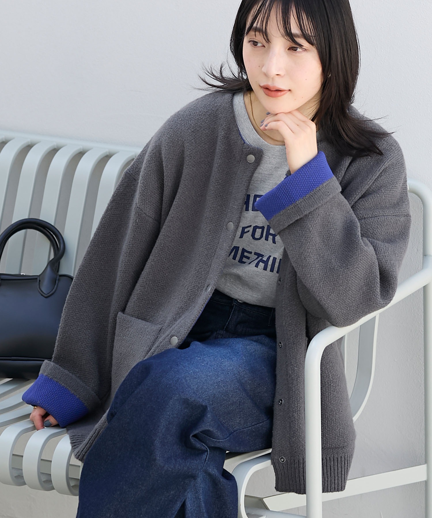 ウォッシャブル 裏配色 スナップボタン ニットカーディガン【THE CRAFT