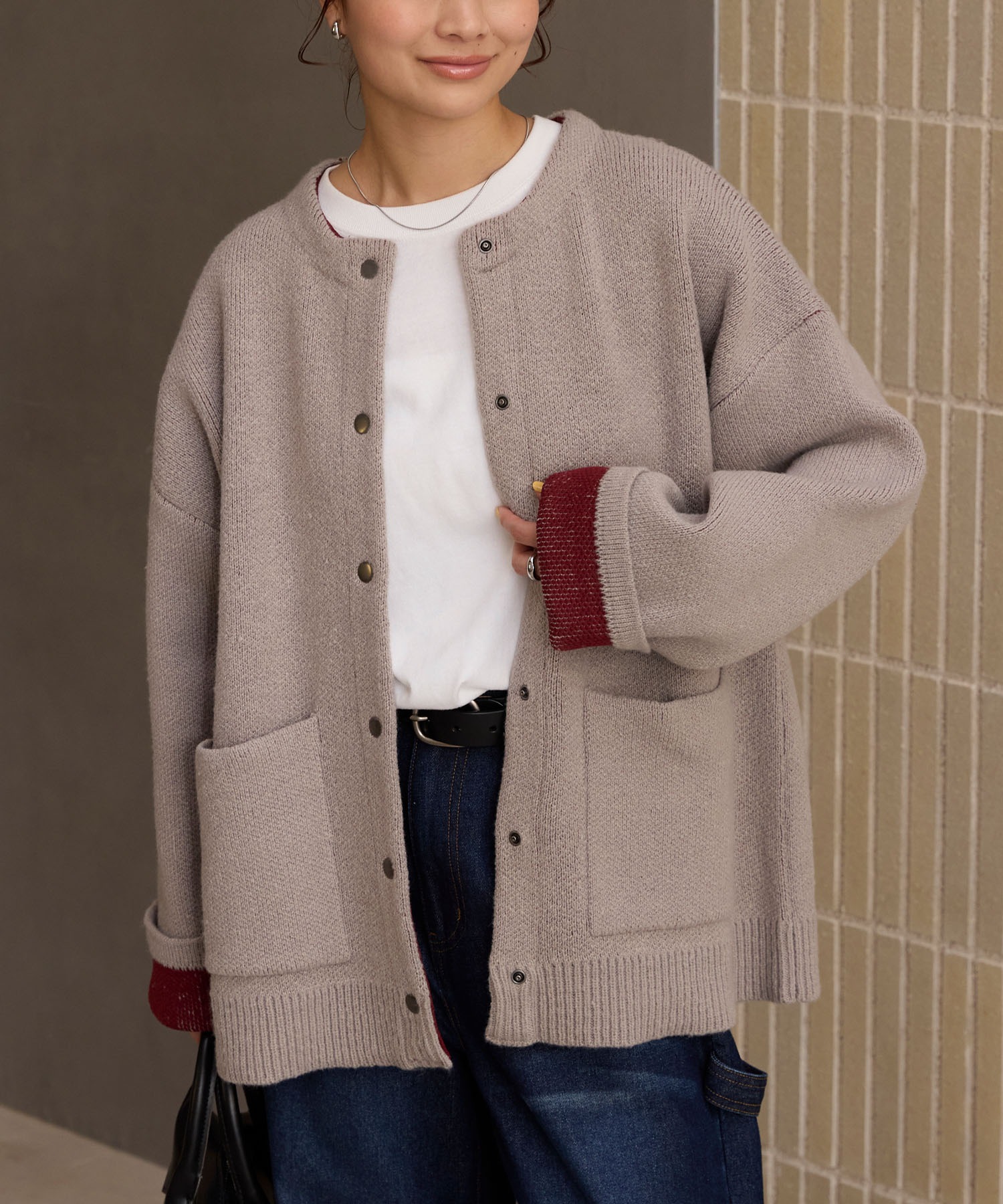 ウォッシャブル 裏配色 スナップボタン ニットカーディガン【THE CRAFT