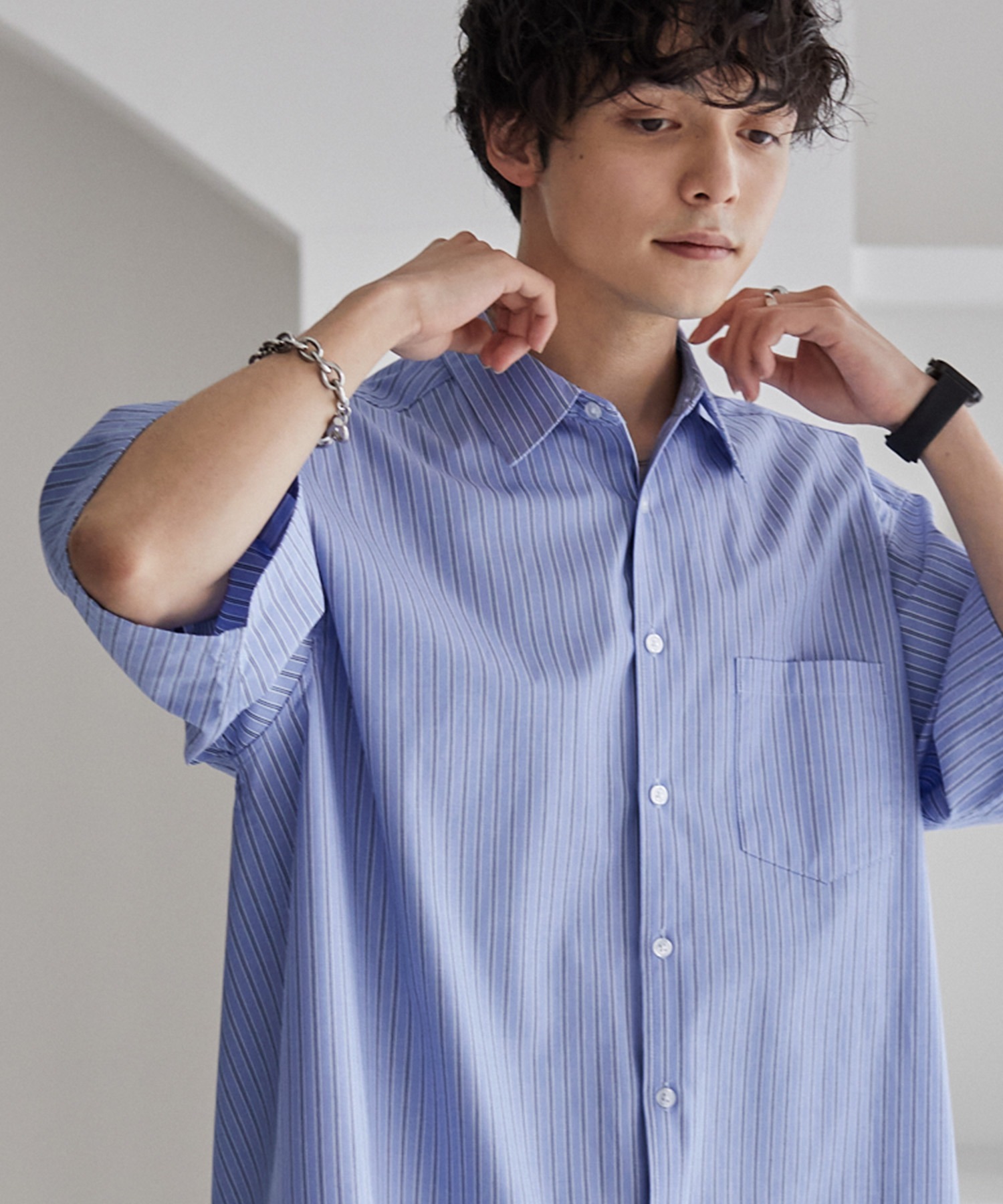 国内廃番☆新品☆46＝Sサイズ☆スーパーストレッチ ワイドカラーシャツ 8200 長袖シャツ