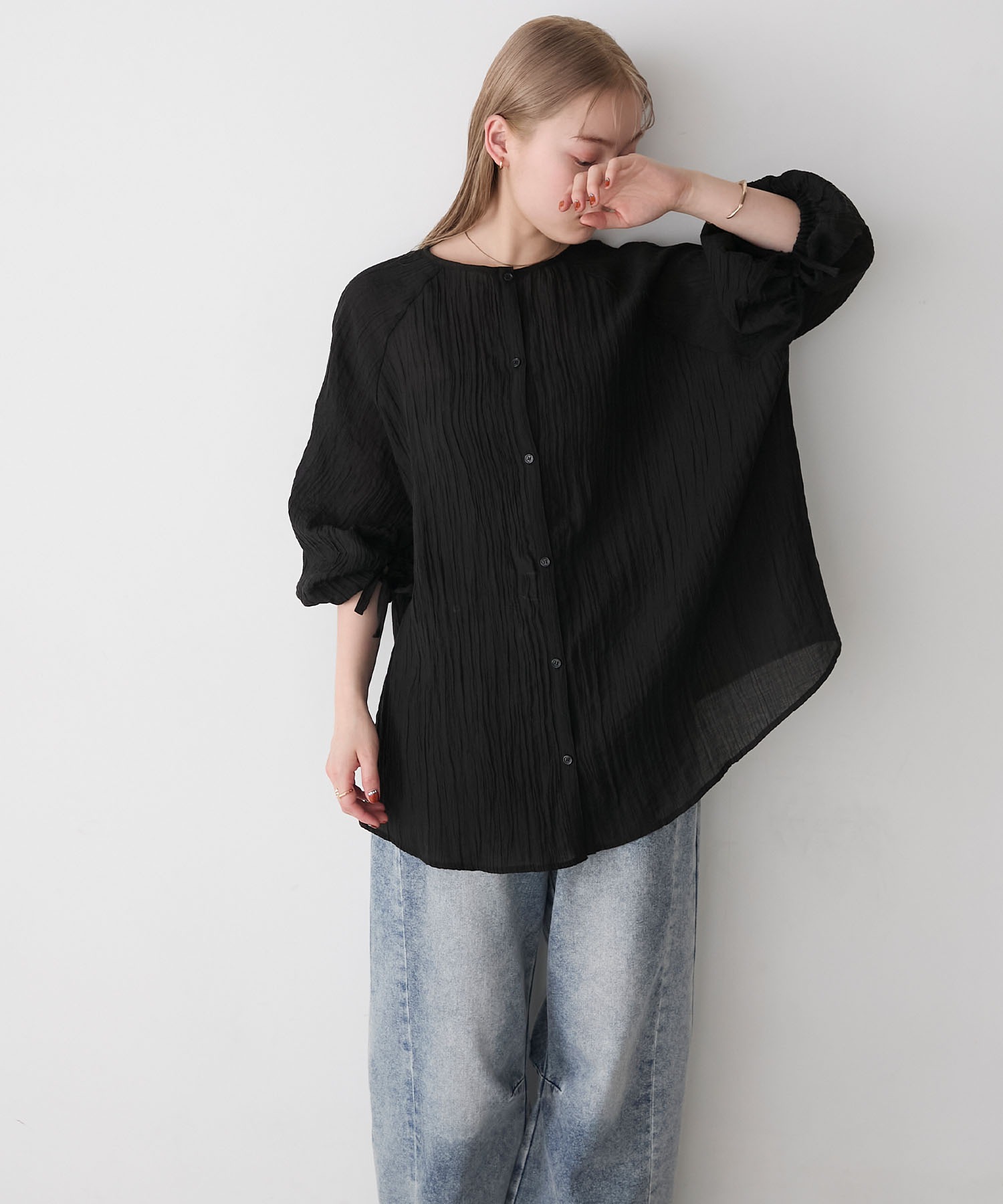 forksy.】楊柳シアー ボリュームスリーブ ブラウス forksy.│MONO-MART