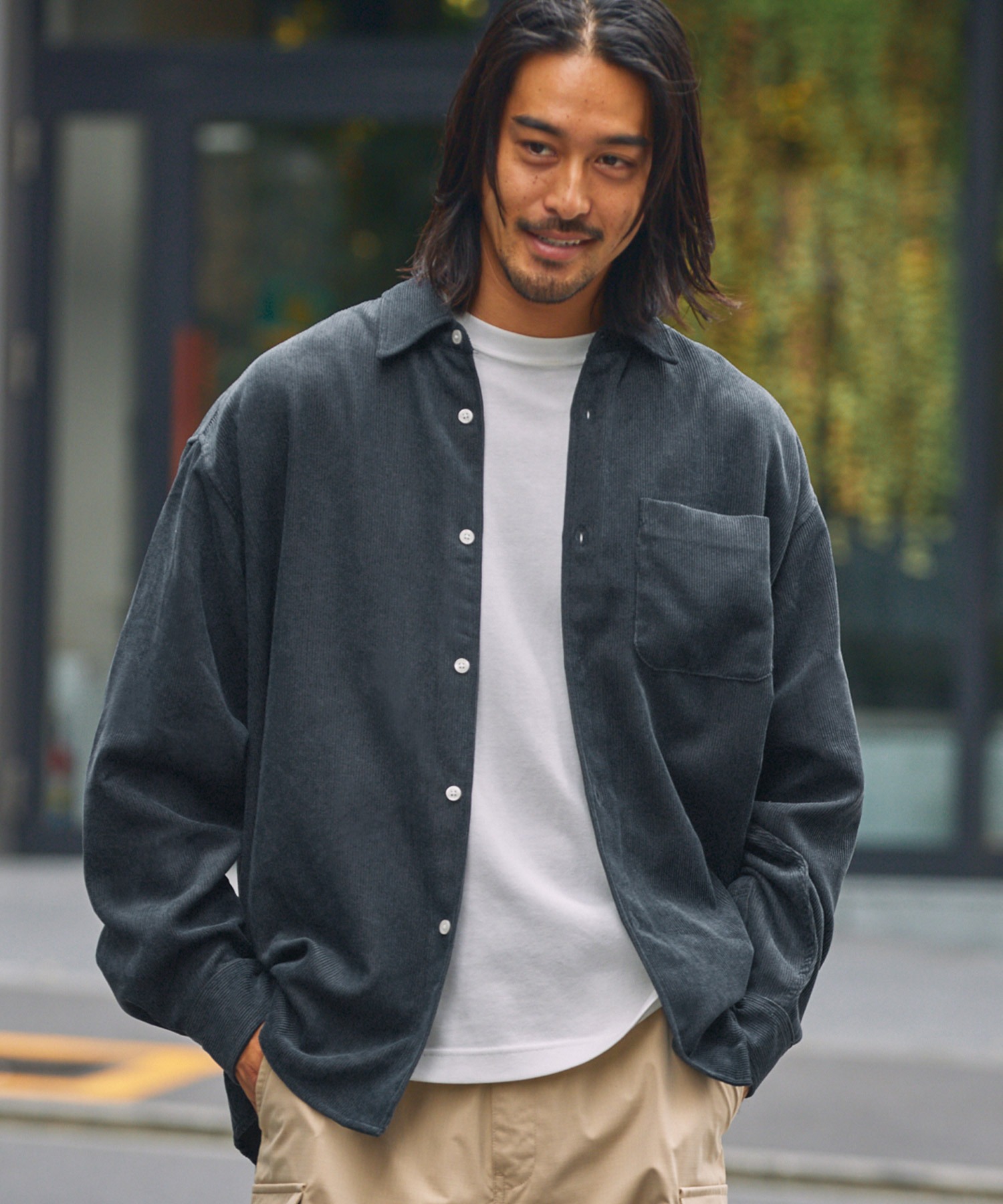 ファンクショナルコーデュロイ オーバーサイズ レギュラーカラー長袖