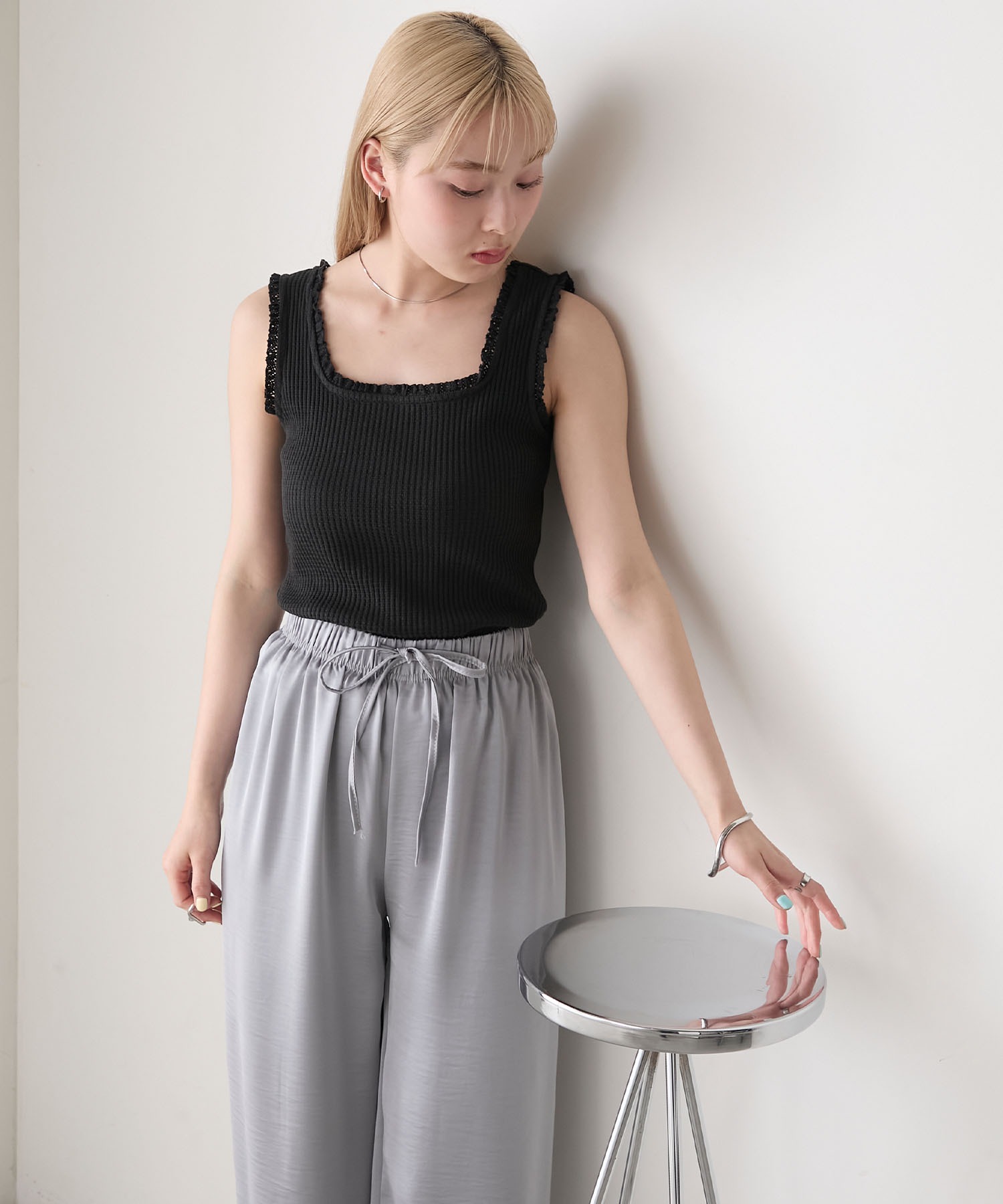 forksy.】レーススクエアネック変形リブタンクトップ forksy.│MONO