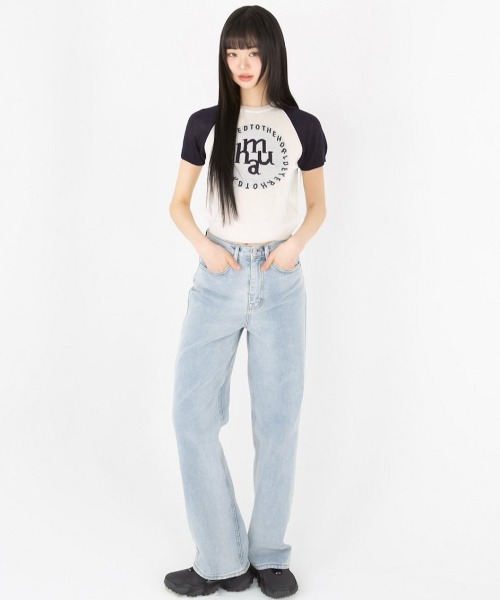 【muahmuah】★人気商品★ワイド デニム パンツ A'GEM/9 × .kom『muah muah/ムーアムーア』WIDE DENIM PANTS