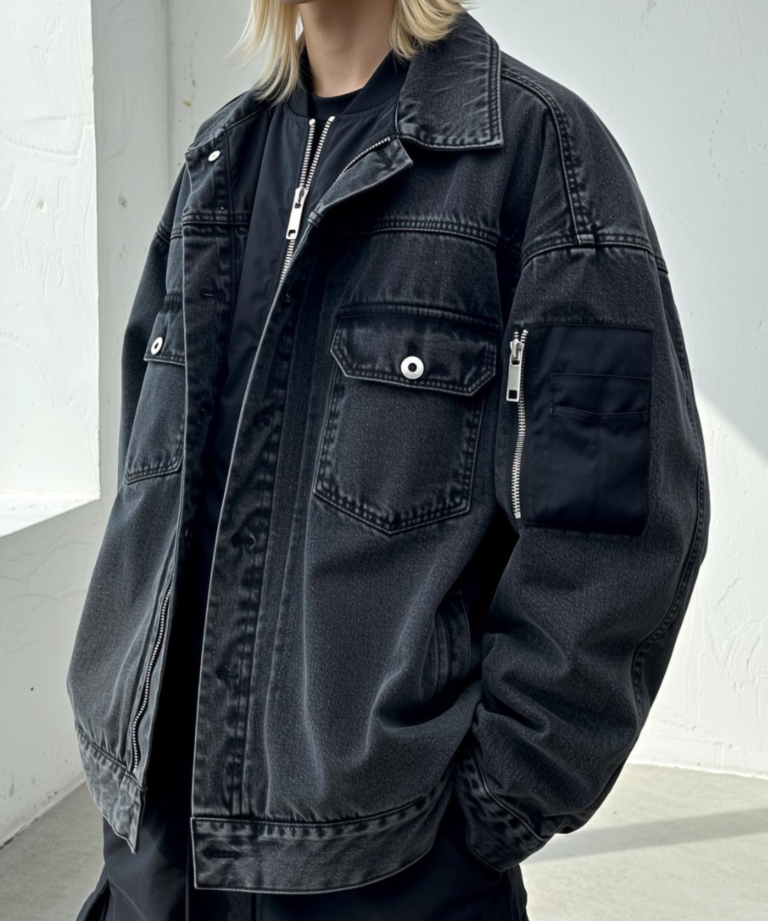 A'GEM/9×.kom『select/セレクト』FAKE LAYERED NYLON-INSET DENIM