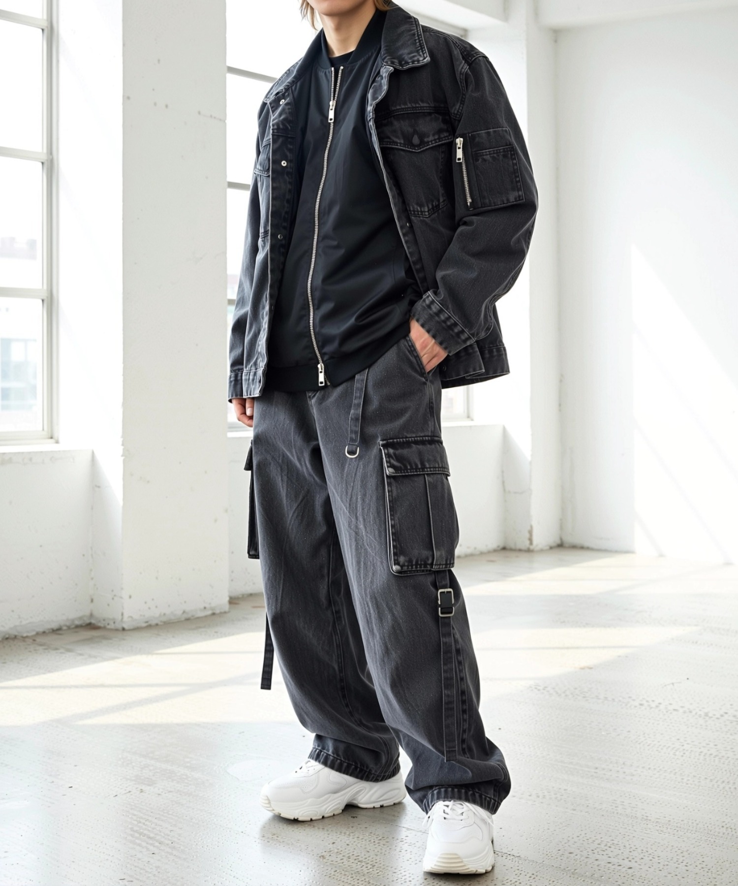 A'GEM/9×.kom『select/セレクト』FAKE LAYERED NYLON-INSET DENIM