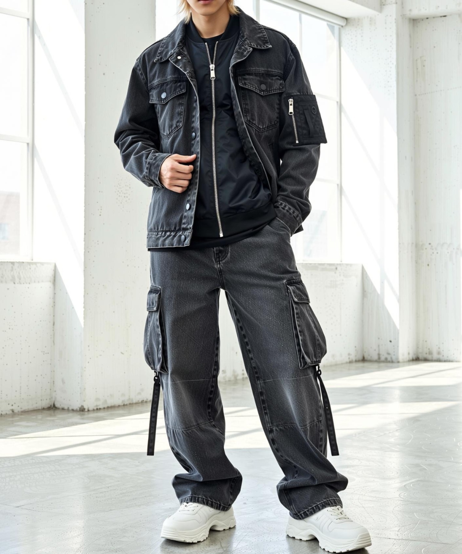 A'GEM/9×.kom『select/セレクト』FAKE LAYERED NYLON-INSET DENIM