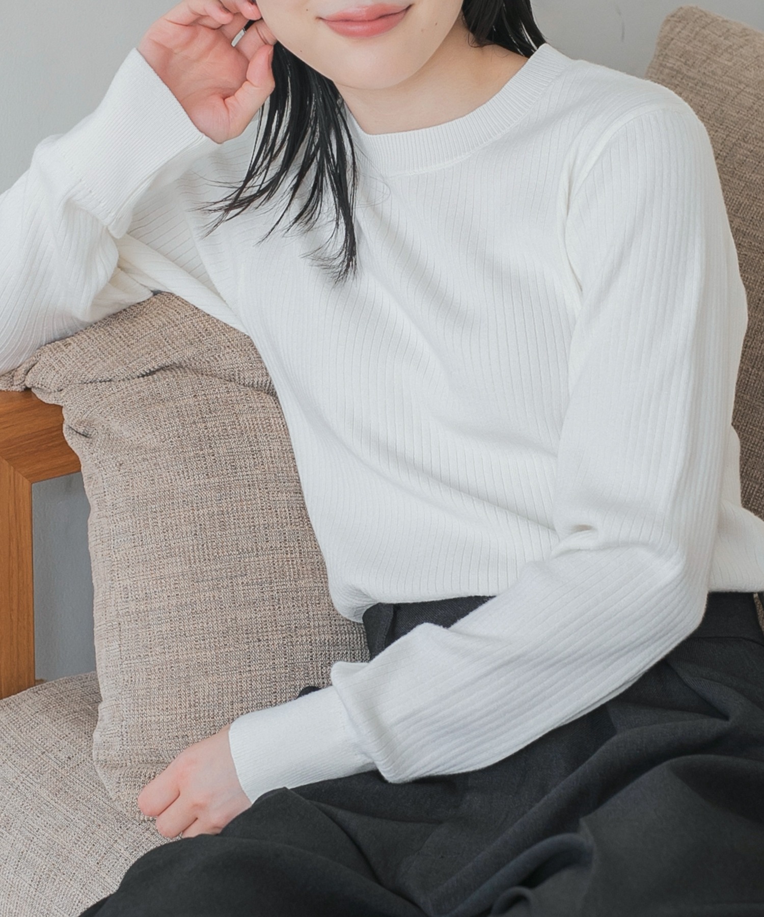 〈吸湿発熱〉ウォッシャブルクルーネックリブニットプルオーバー【THE CRAFT CREW PRODUCTS】