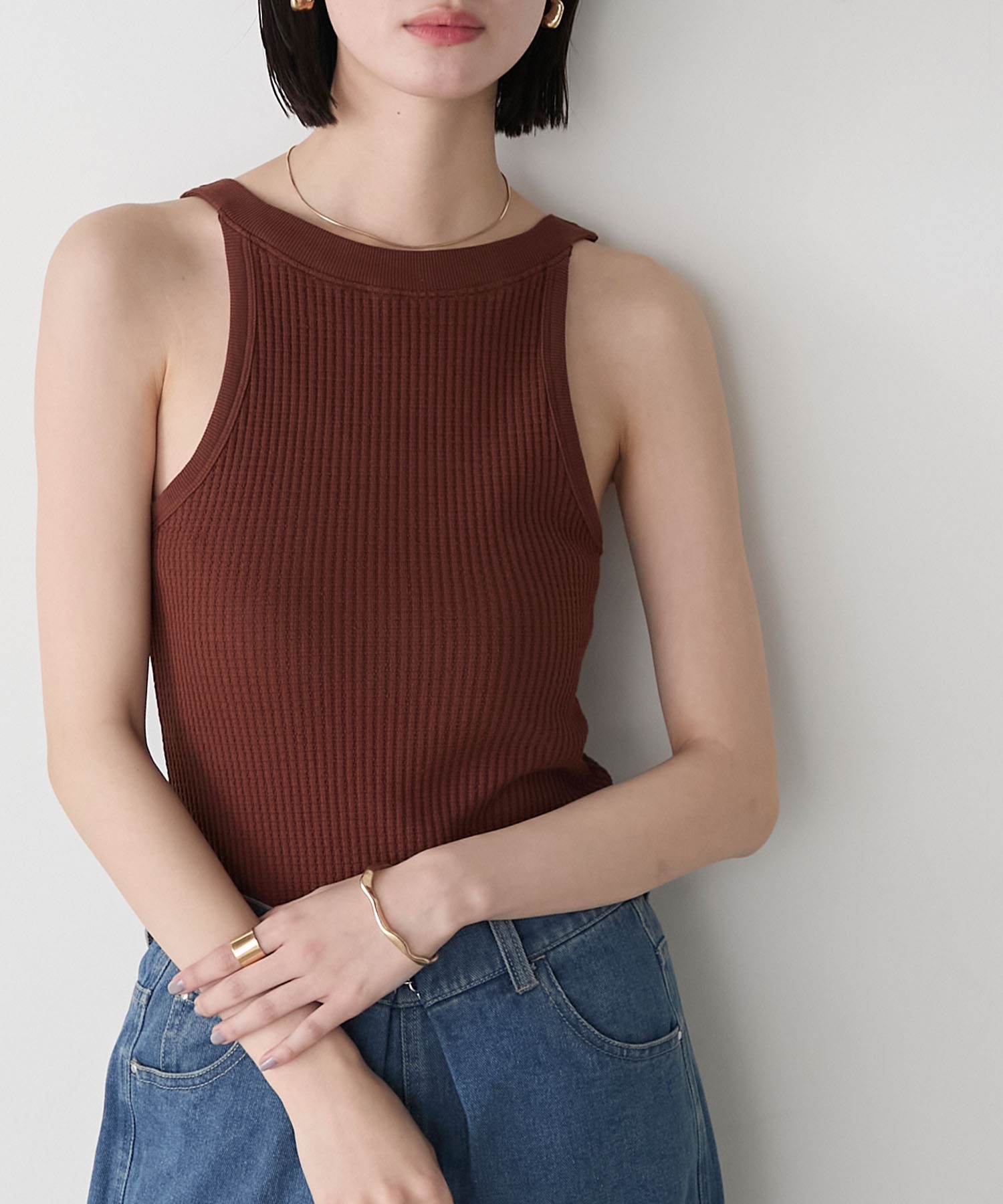 クロップド リブ タンクトップ S黒 Women's クロップド リブ タンクトップ アメリカンスリーブ
