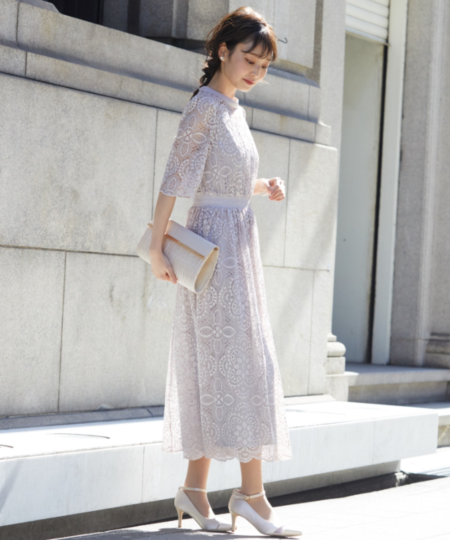 ヴィンテージ風幾何学模様レースワンピースドレス