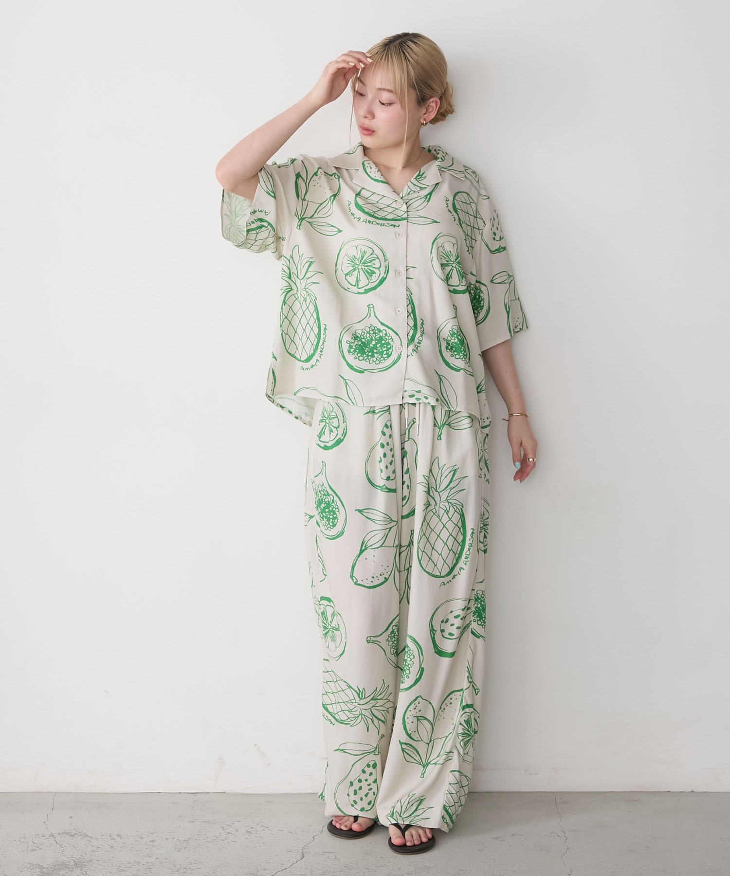 AMERIA ANDERSON】rayon pattern set-up /フルーツ柄 半袖シャツ