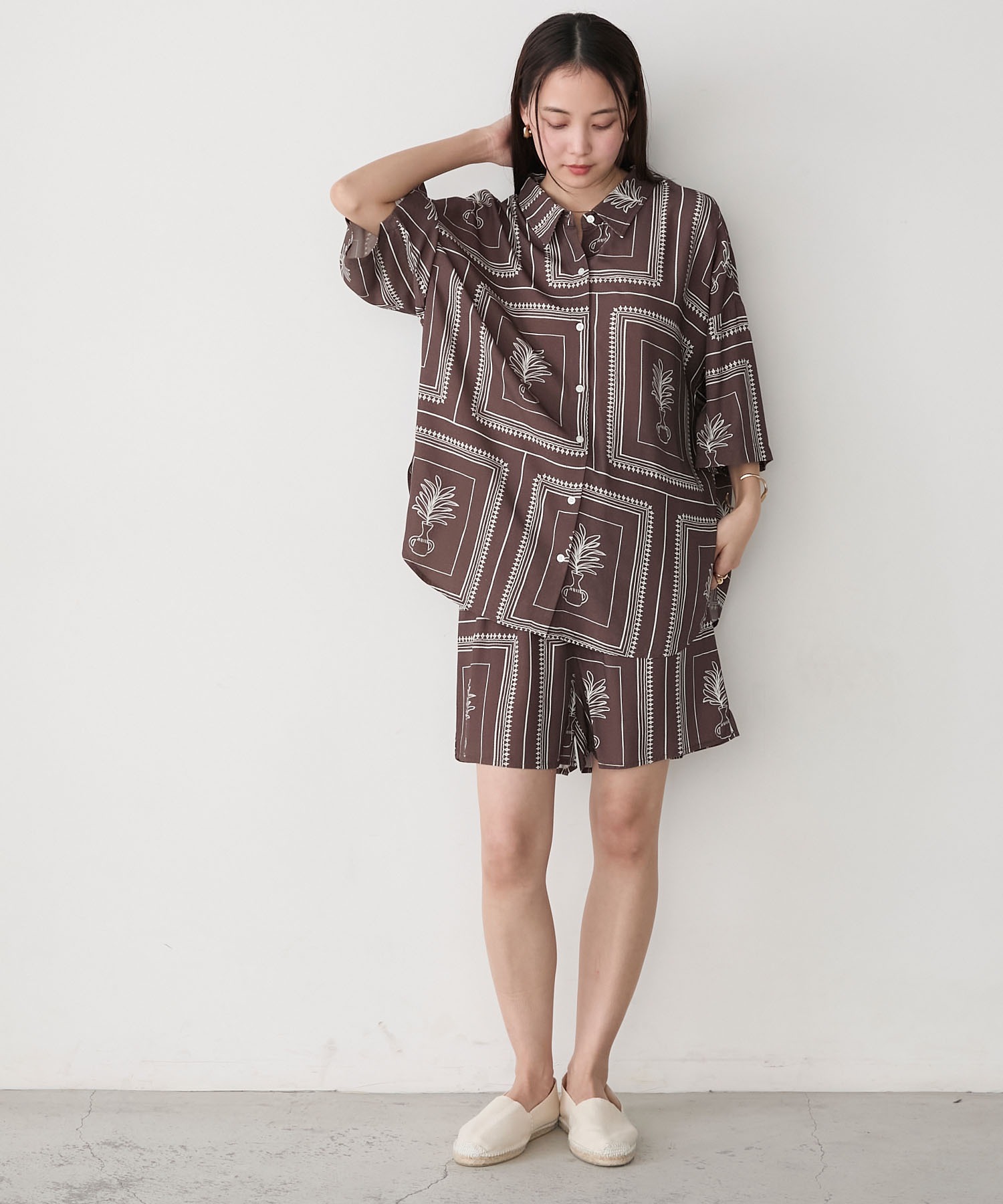AMERIA ANDERSON】rayon pattern half pants set-up / パネル総