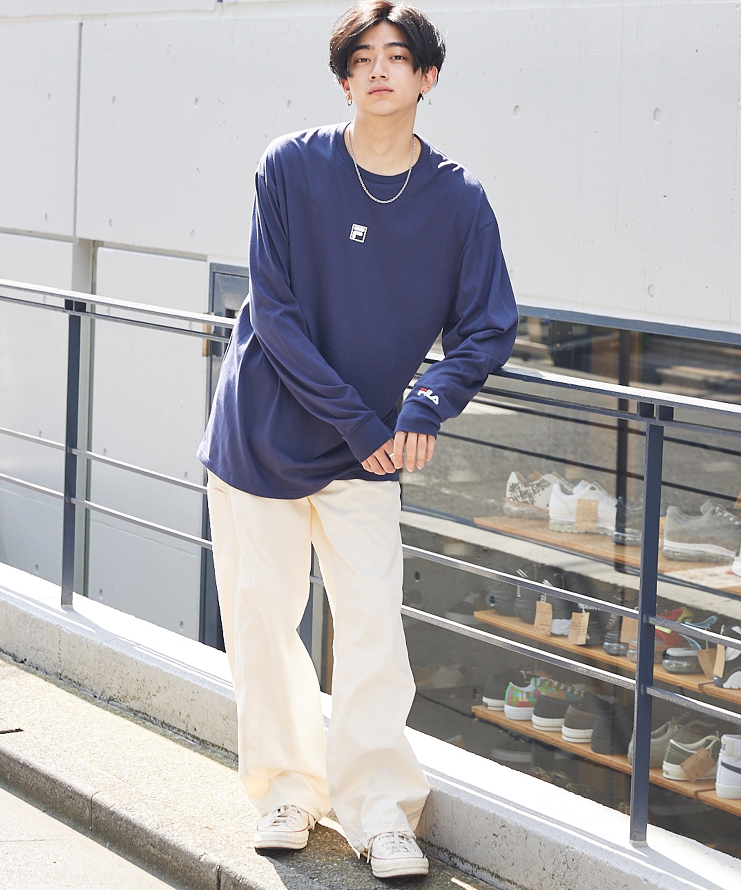 MONO-MART×FILA/フィラ 別注 ロゴプリント 袖ロゴ刺繍 オーバーサイズ