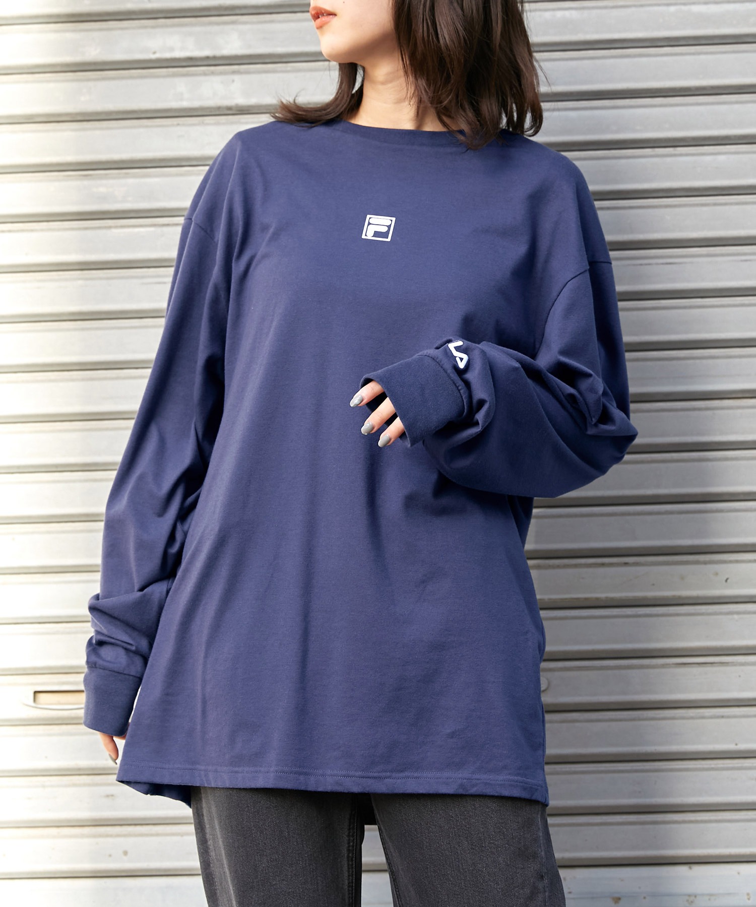 FILA 幾何学模様 シャツ　スコート　L FILA(フィラ) スポーツTシャツ 裾ロゴプリント レディス