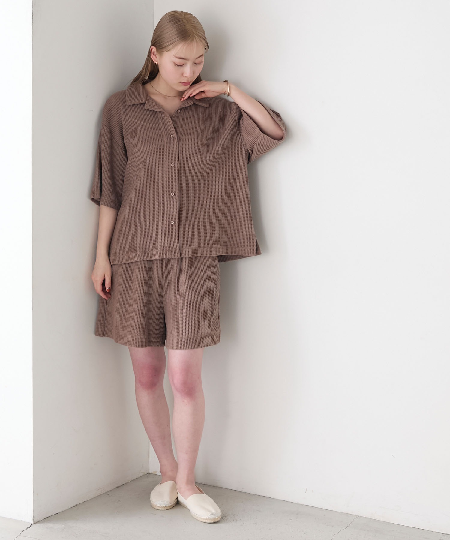 AMERIA ANDERSON】waffle fabric set-up / ワッフル地 ワンポイント 