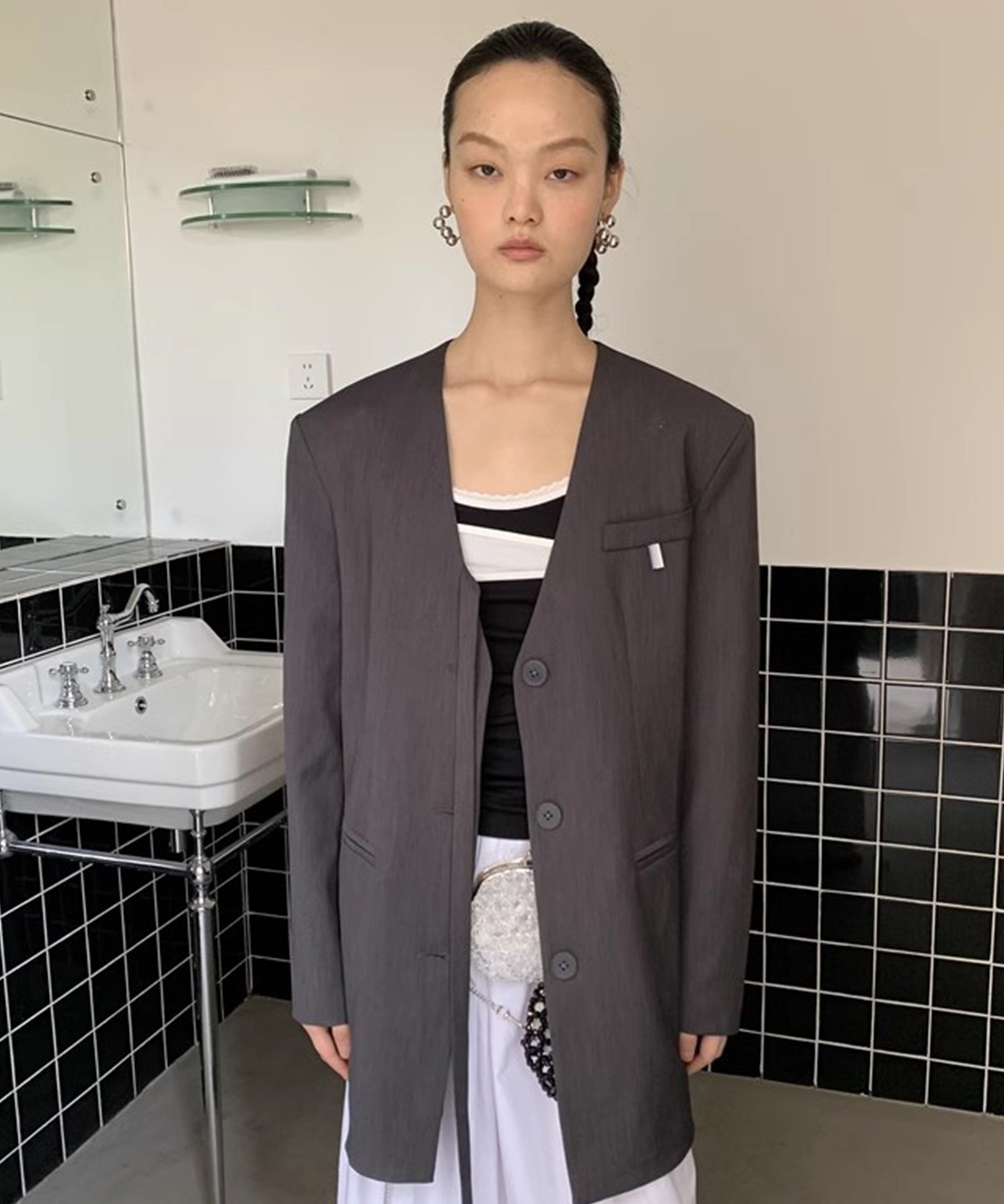 ロウクラシック　Low classic ノーカラージャケット　ベスト　L ロウクラシック Low classic ノーカラージャケット ベスト L メンズ