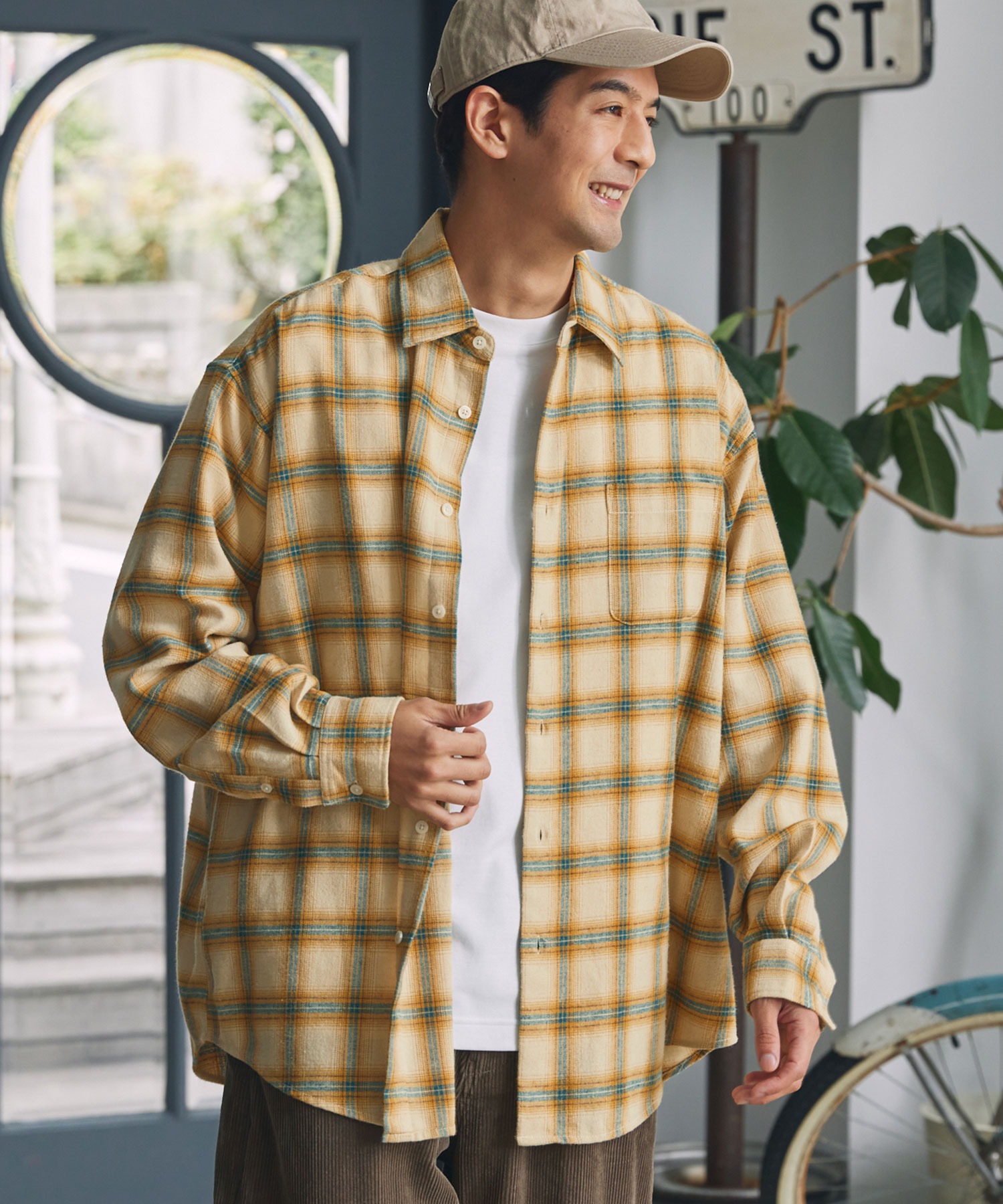 キャメル　大人気即完売のNOMADIK チェックシャツ ソフトネル レギュラーカラー長袖チェックシャツ【THE CRAFT CREW