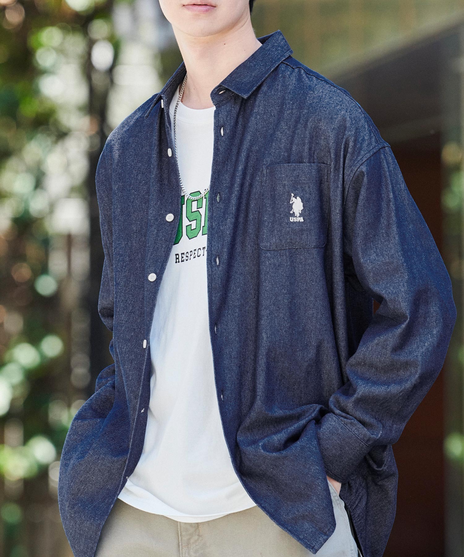 U.S. POLO ASSN. /ユーエスポロアッスン 別注 ワンポイント刺繍ロゴ オーバーサイズ L/S レギュラーカラーブロード/デニム シャツ  MONO-MART│MONO-MART [モノマート] 公式オンラインストア