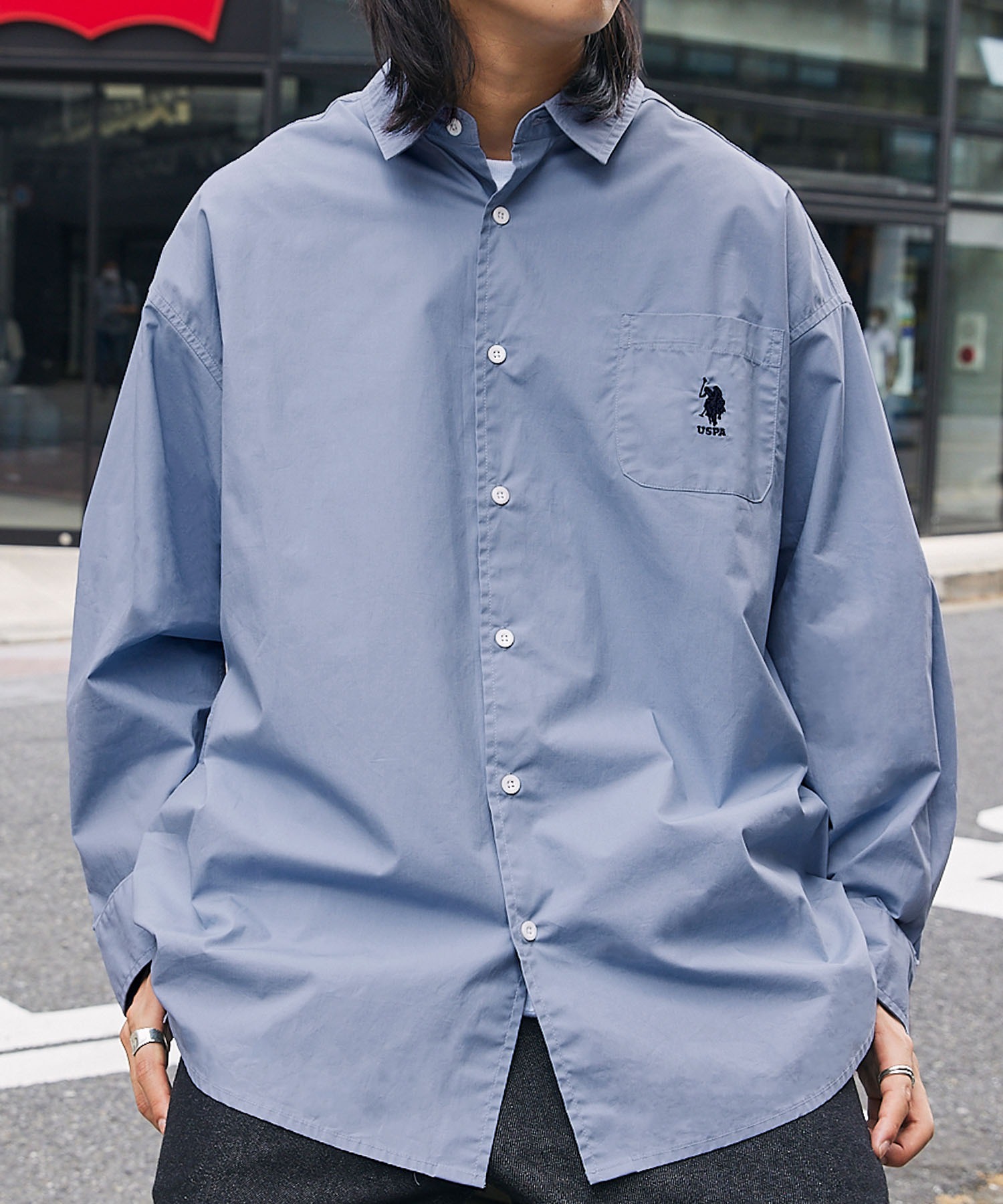 U.S. POLO ASSN. /ユーエスポロアッスン 別注 ワンポイント刺繍ロゴ オーバーサイズ L/S レギュラーカラーブロード/デニム シャツ  MONO-MART│MONO-MART [モノマート] 公式オンラインストア