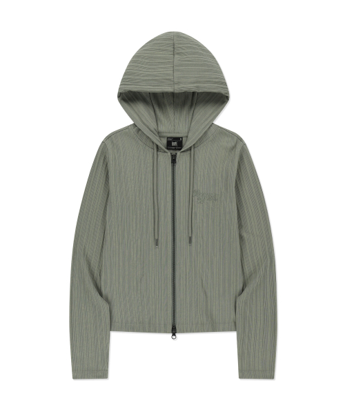 W Slim Fit Rib Hood Zip-Up — женская худи‑куртка узкого кроя с ребристой фактурой, цвет хаки