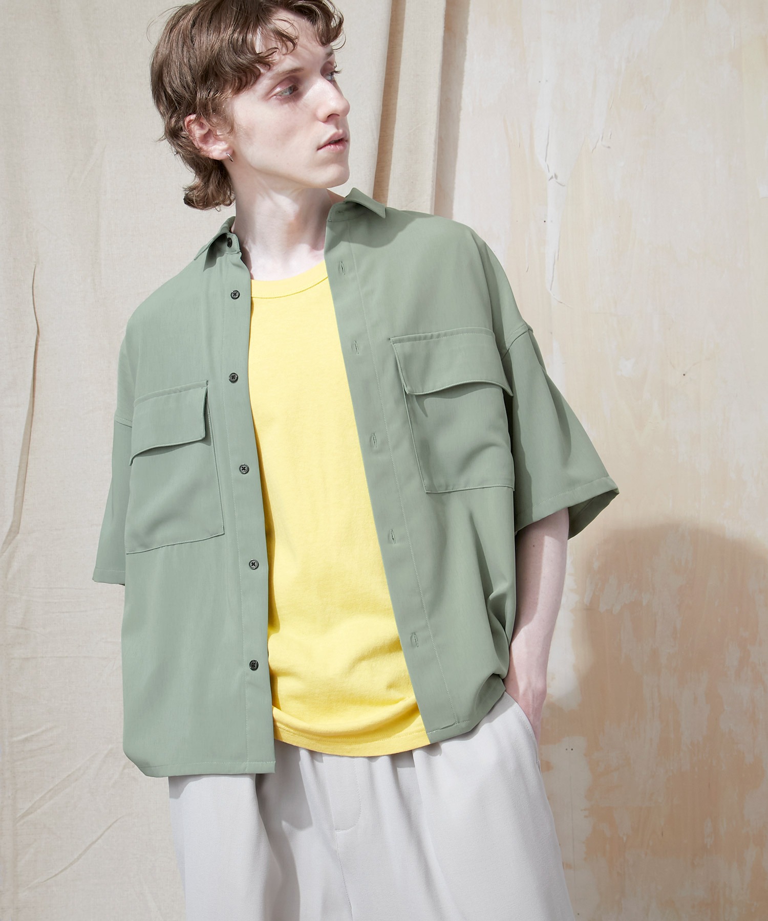 ブライトポプリンリラックスレギュラーカラーオーバーCPOシャツ 1/2 sleeve(EMMA CLOTHES)
