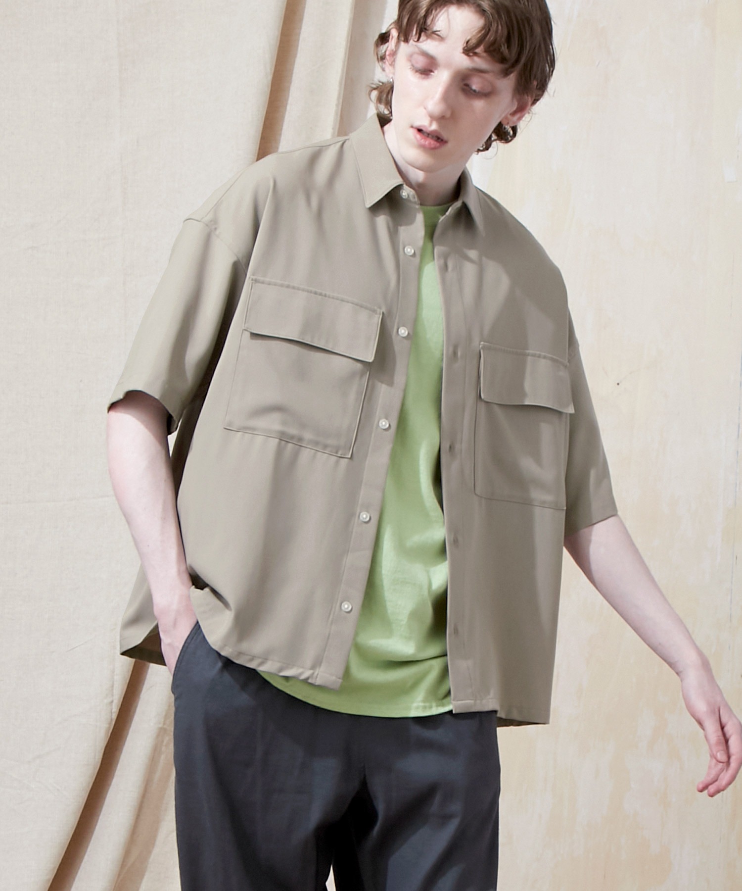 ブライトポプリンリラックスレギュラーカラーオーバーCPOシャツ 1/2 sleeve(EMMA CLOTHES)