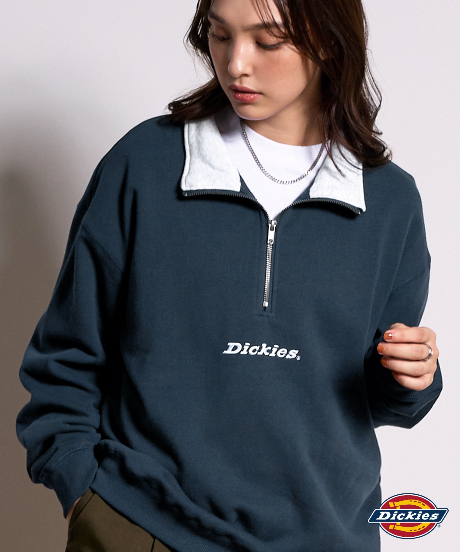 Dickies/ディッキーズ ロゴ刺繍 裏起毛ハーフジップ ビッグシルエットスウェット MONO-MART│MONO-MART [モノマート]  公式オンラインストア