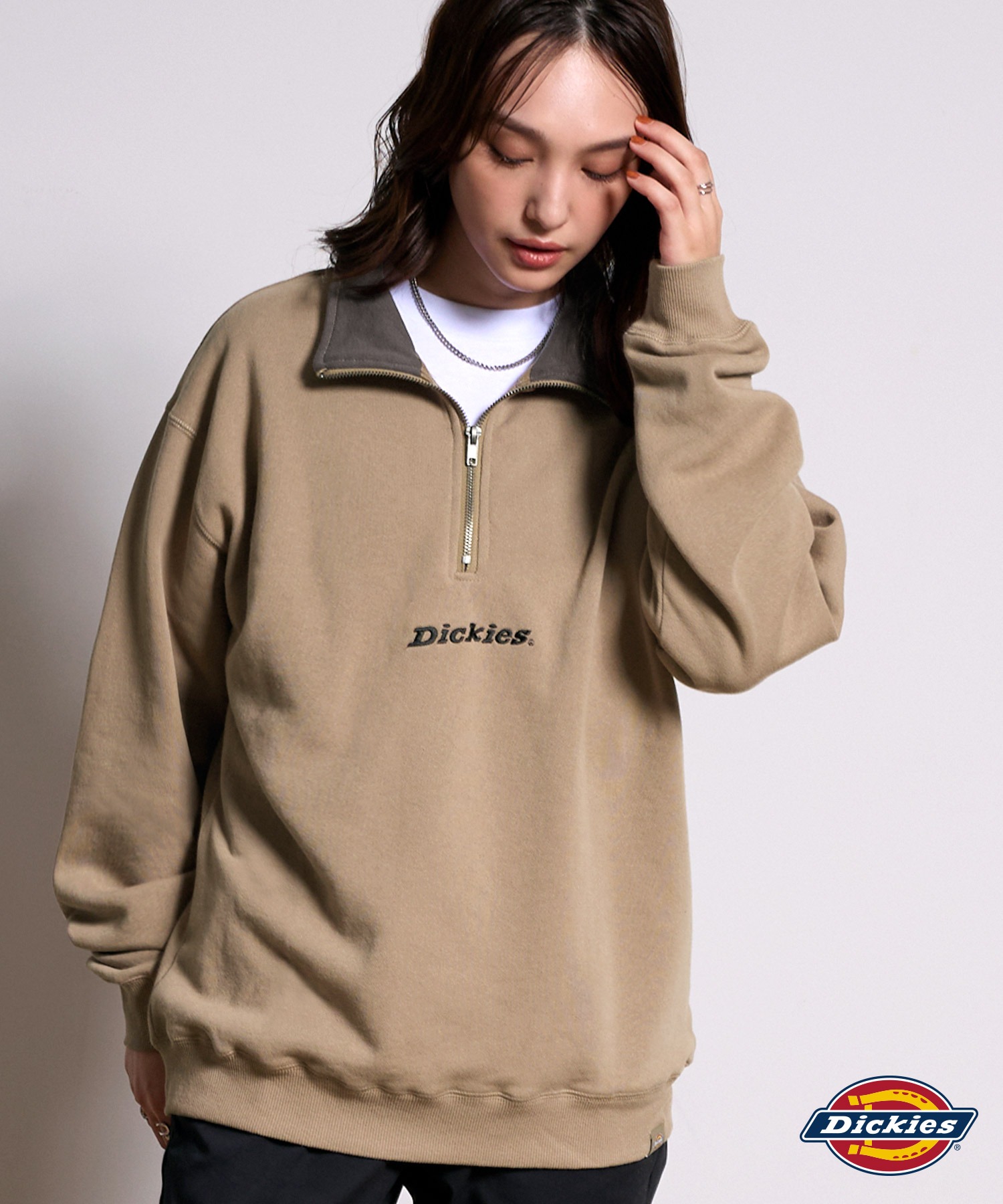 Dickies/ディッキーズ ロゴ刺繍 裏起毛ハーフジップ ビッグ