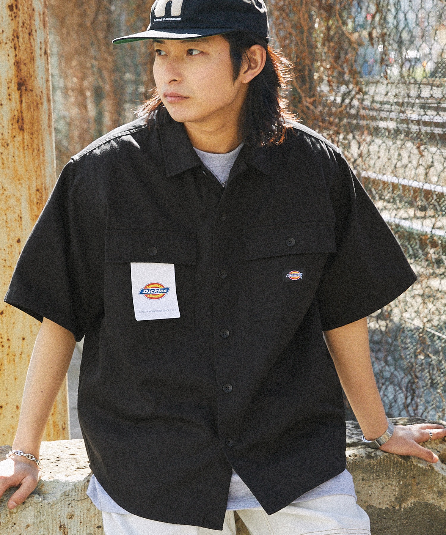 Dickies/ディッキーズ ワッペン刺繍ツイル半袖ワークシャツ MONO-MART 