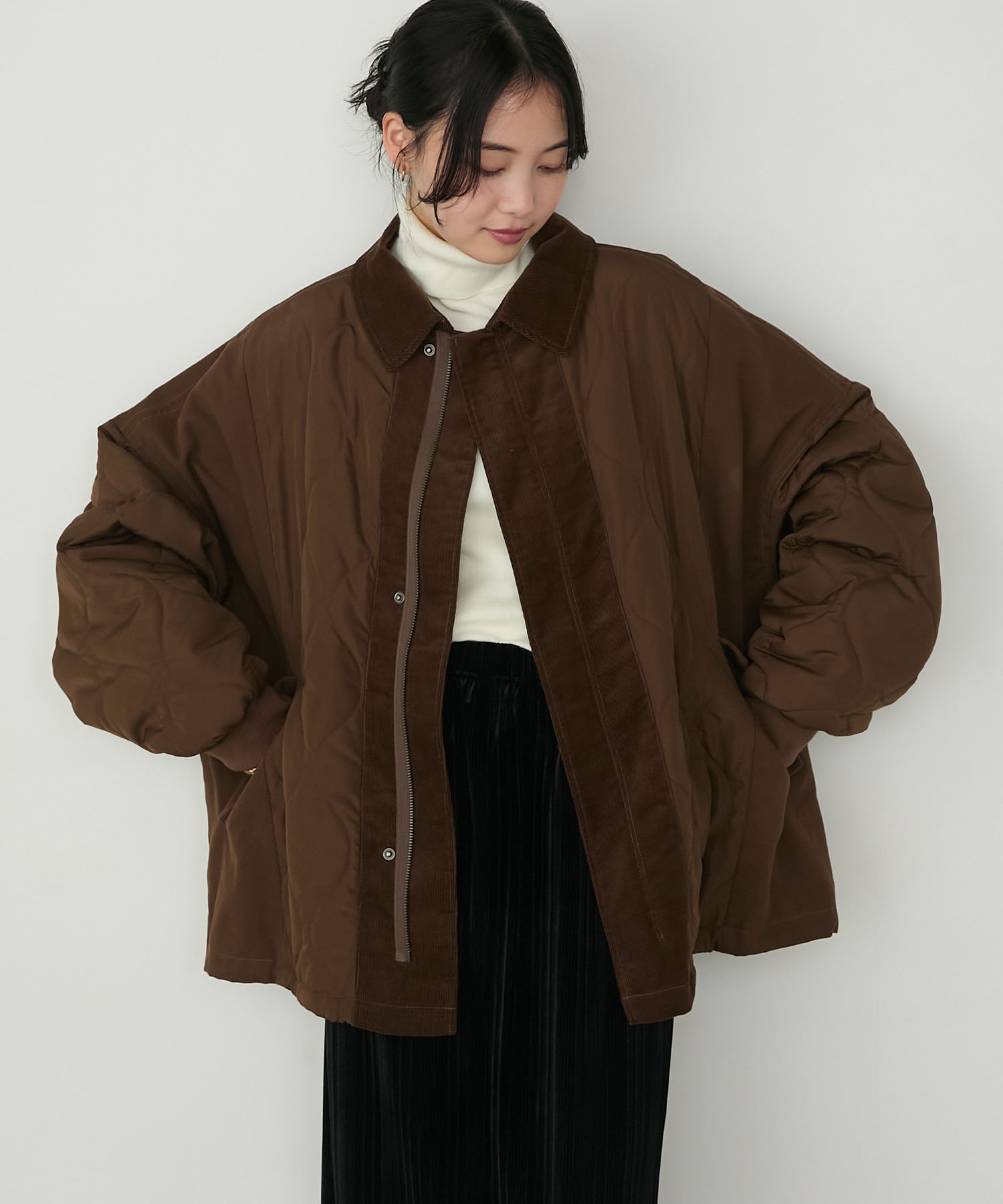 forksy.】異素材切り替えキルティングショートコート forksy.│MONO