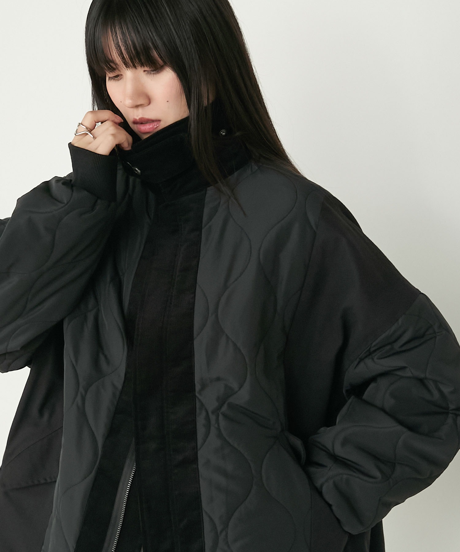 forksy.】異素材切り替えキルティングショートコート forksy.│MONO