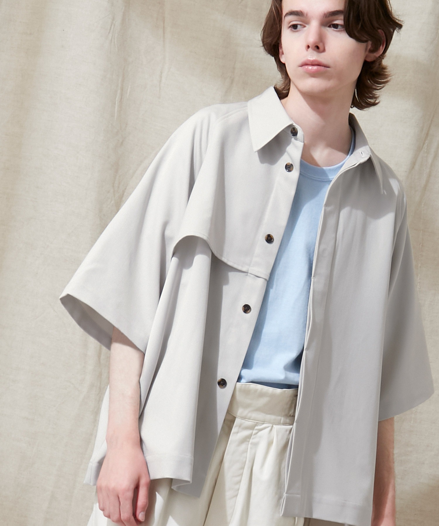 Trストレッチ ビッグシルエット ラグランスリーブ ヨークトレンチシャツ バックロングベンツ 1 2 Sleeve Emma Clothes Emma Clothes Emma Clothes エマクローズ 公式オンラインストア