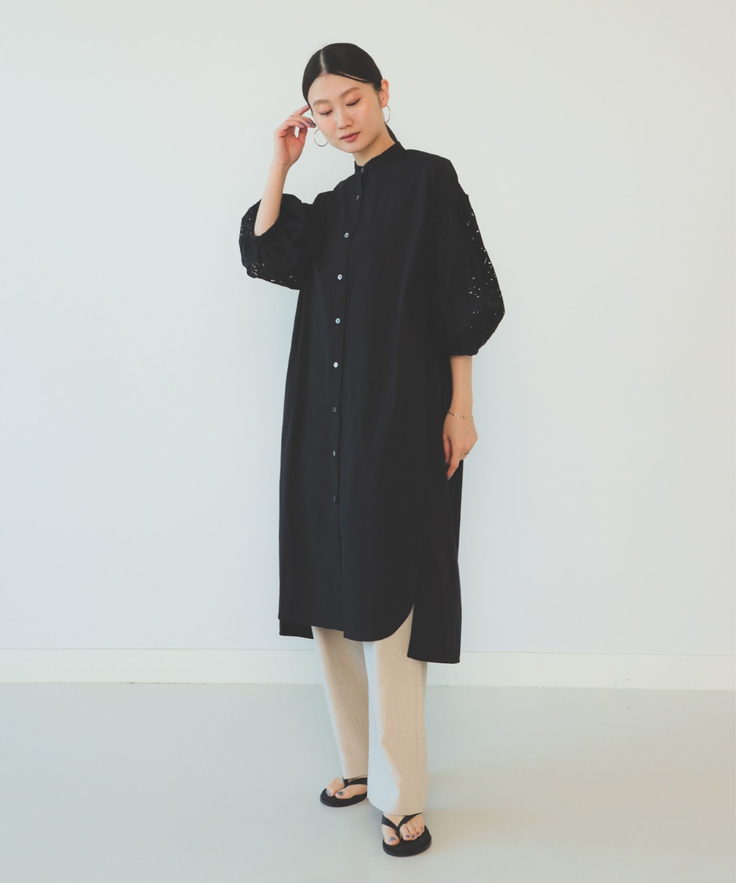 TICCA Demi-Luxe BEAMS 別注ノーカラーソリッドシャツブラック Demi-Luxe BEAMS（デミルクス ビームス）の「TICCA × Demi-Luxe BEAMS