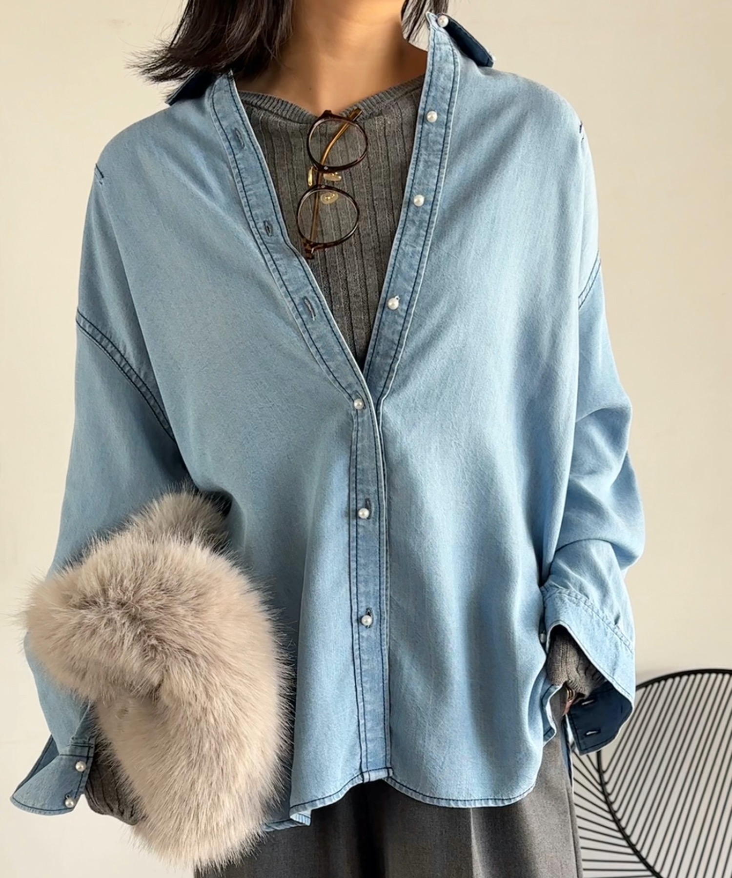 春ニット】シアーリブクルーネックニットプルオーバー Emma