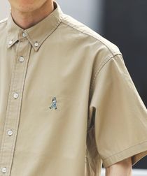 "ワンポイント刺繍シリーズ"働く人刺繍ギャバ半袖ボタンダウンシャツ(セットアップ対応)