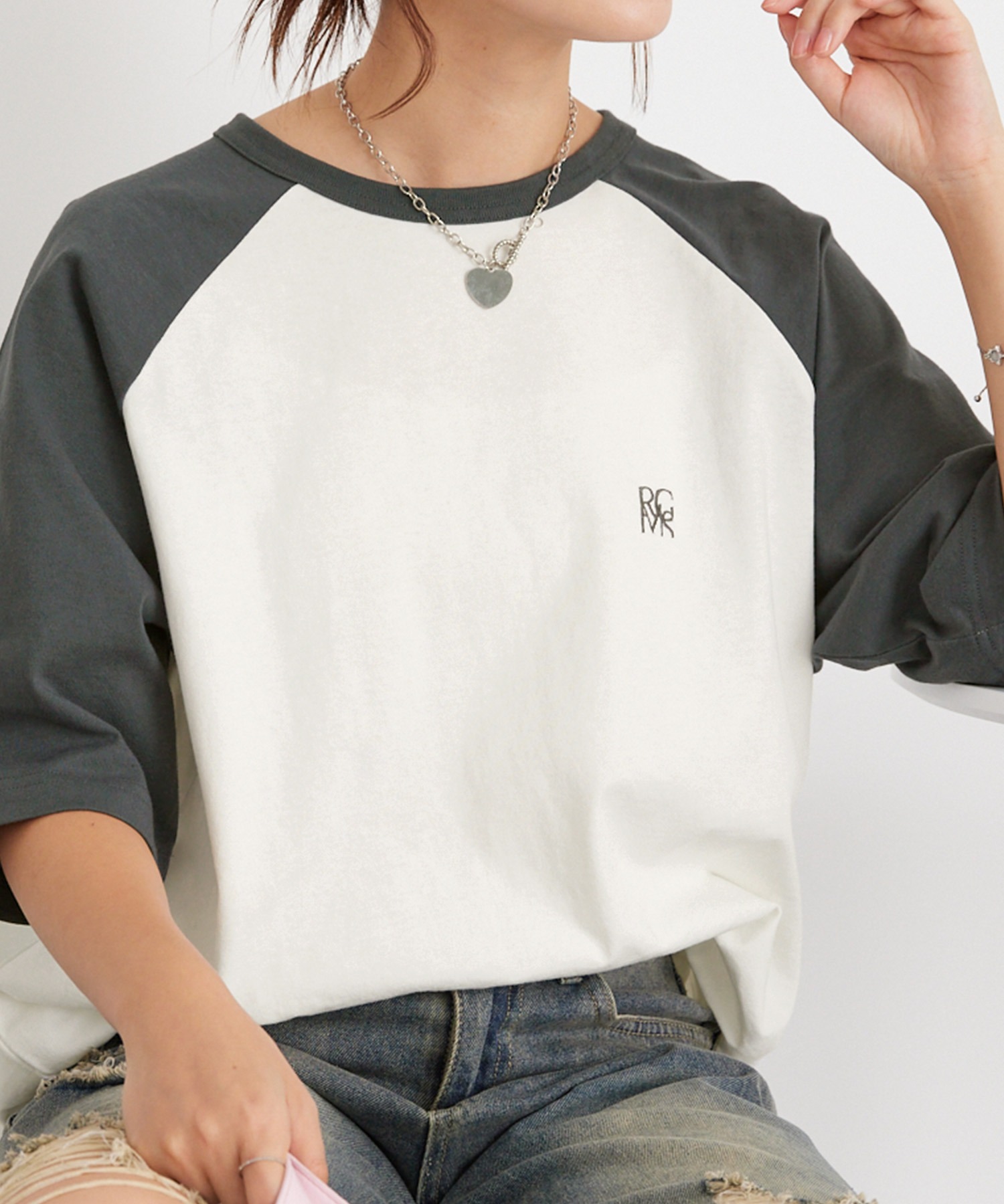 ワンポイントロゴ刺繍 ラグランスリーブ半袖Tシャツ MONO-MART
