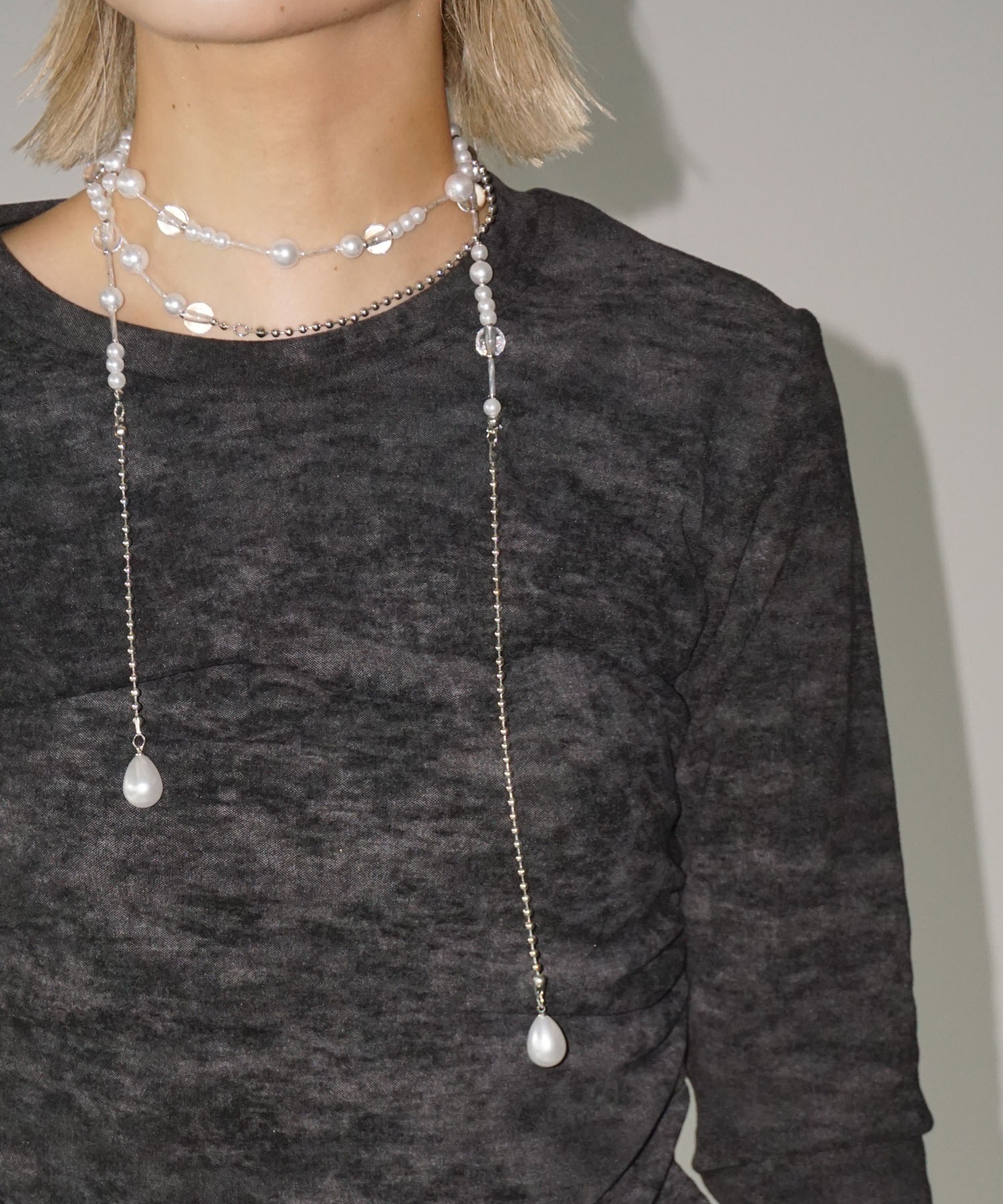 パール × ビーズ ミックスラリエットネックレス cha25a007