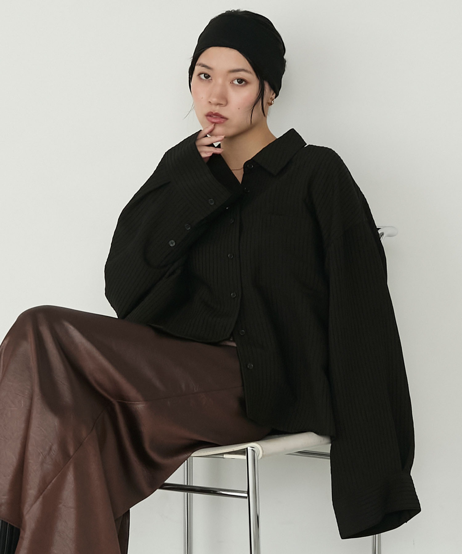 forksy.】シャドーストライプワイドスリーブシャツ forksy