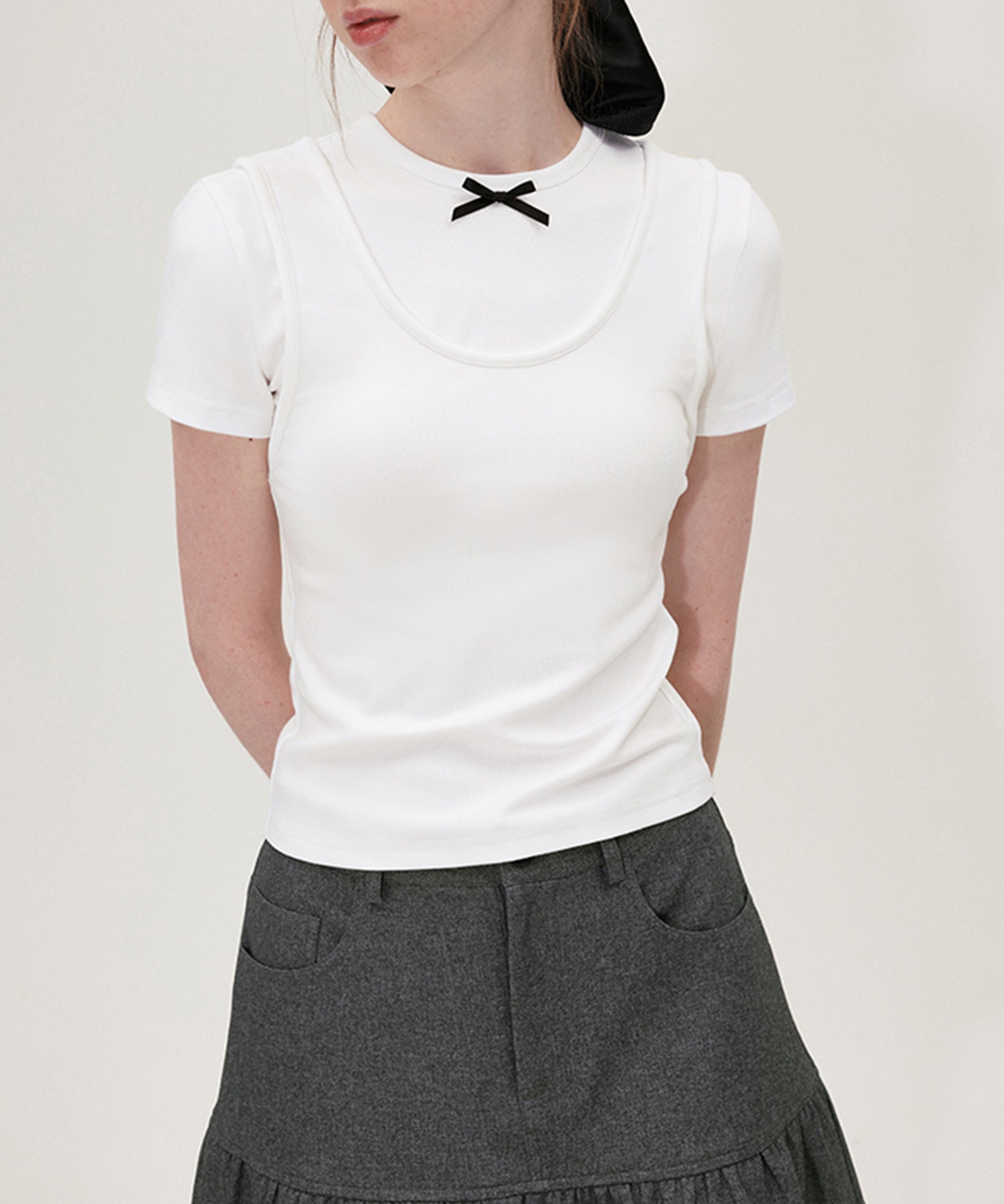 クルーネック レイヤードデザイン Tシャツ FX24S051【Fano