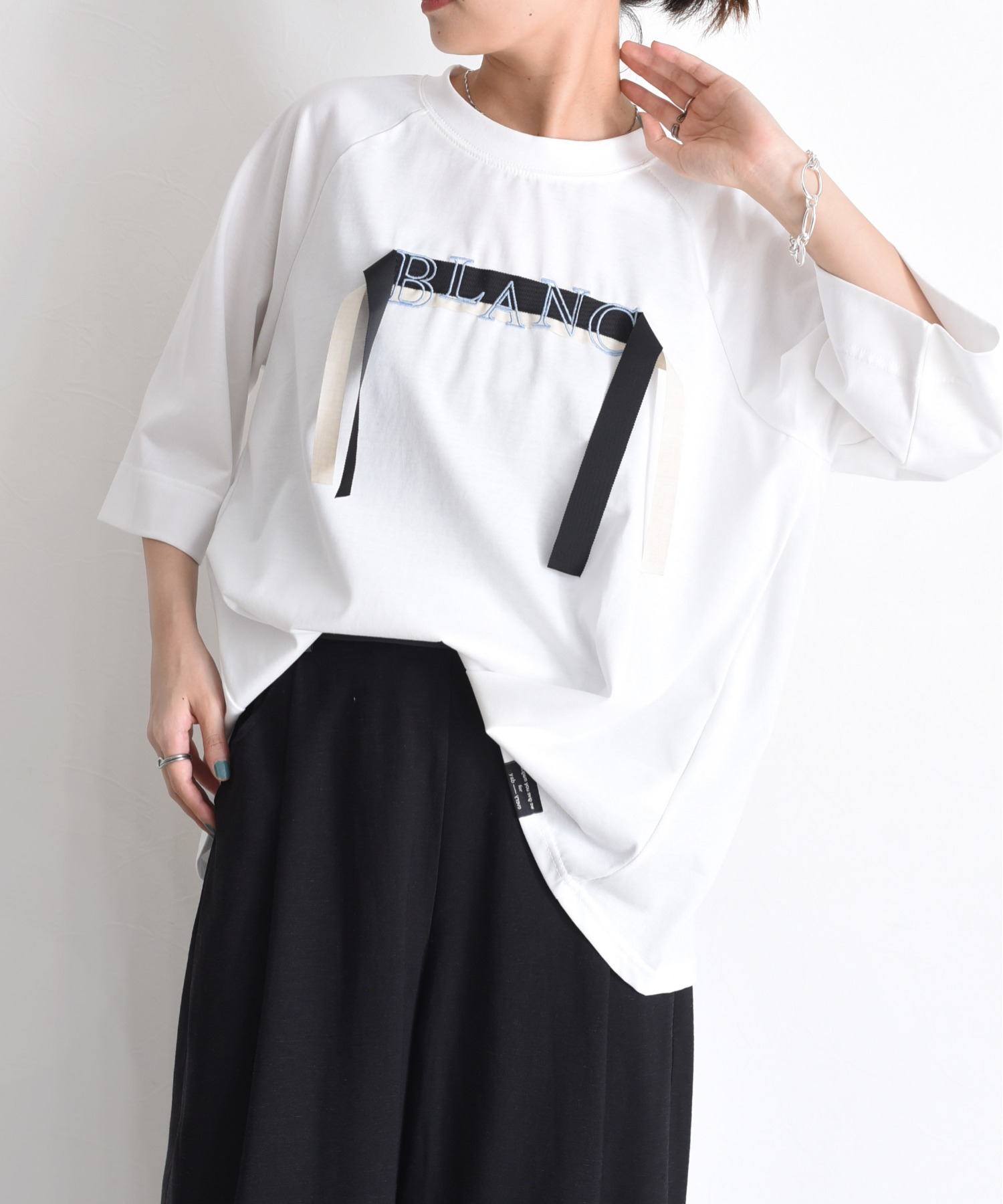 高速配送 テープロゴ エンブロヘム タックラグランTシャツ Eimee Law トップス