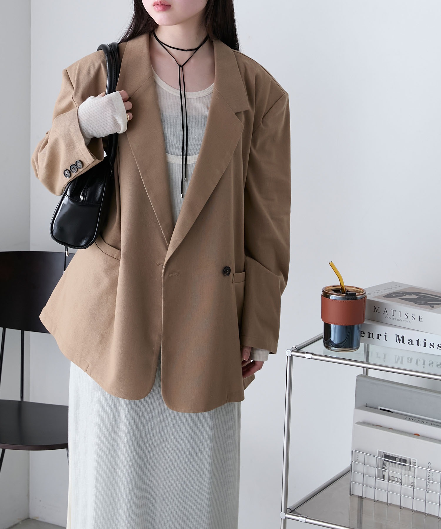 BEIGE，麻混素材のテーラードジャケット BEIGE，麻混素材のテーラードジャケット